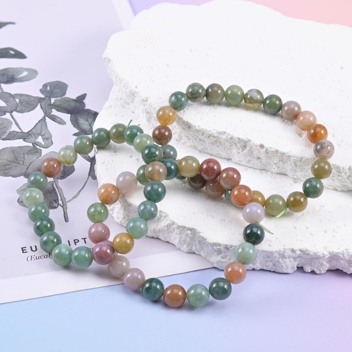 Indian Agate Smooth Round Bead Bracelet Size 8mm 6.5" Length