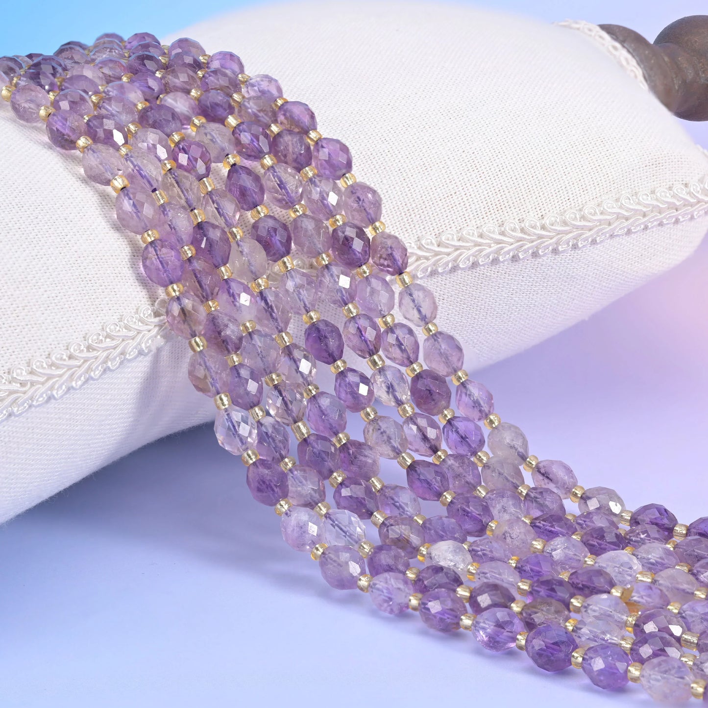 Amethyst Rutilated Quartz Faceted Rice Barrel Beads