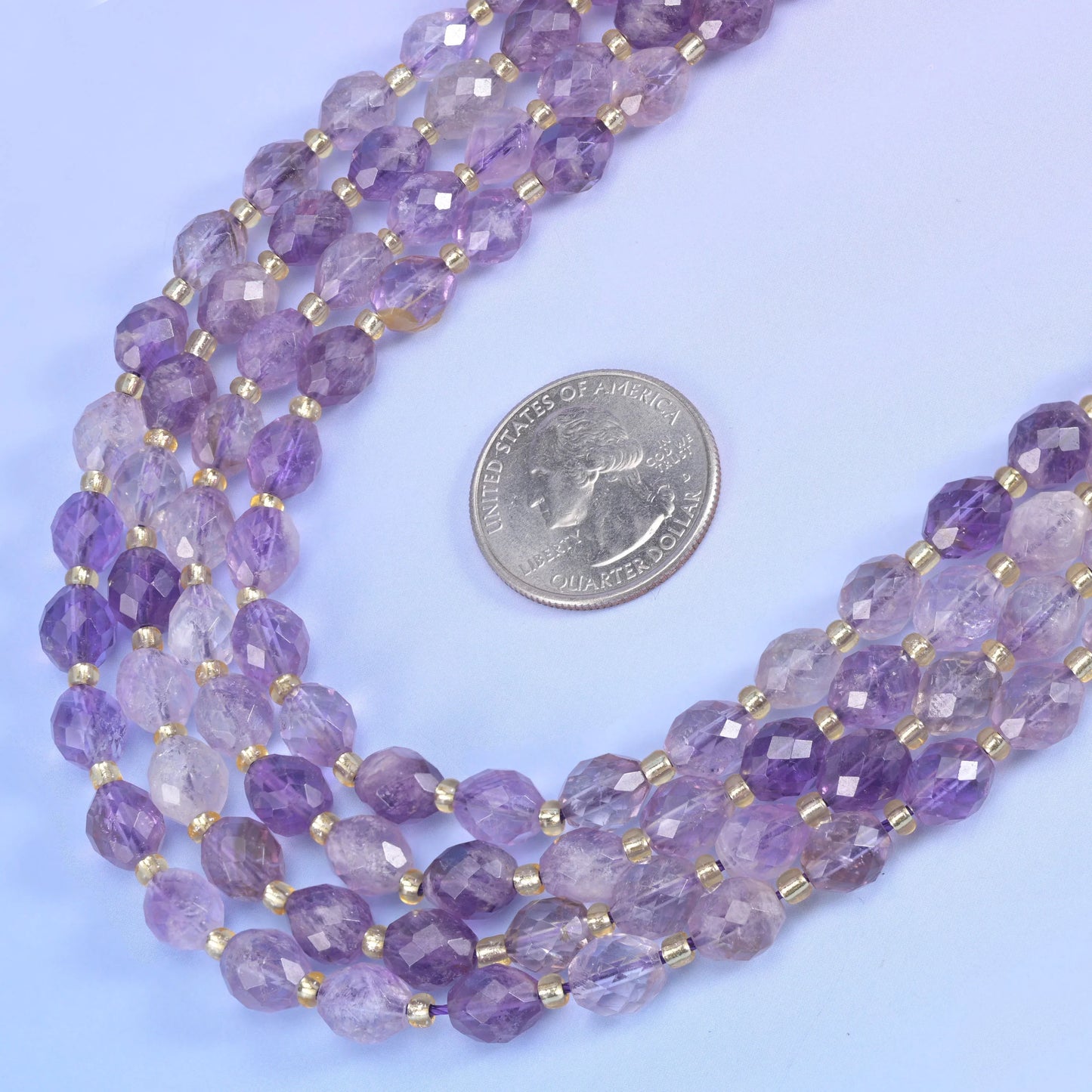 Amethyst Rutilated Quartz Faceted Rice Barrel Beads