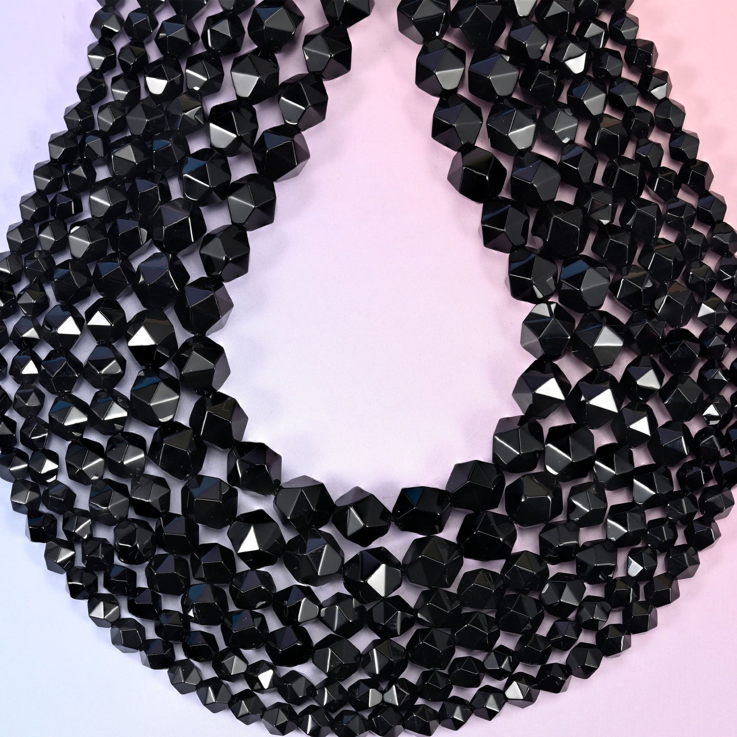 Black Onyx Diamond Star Cut Beads 6mm 8mm 10mm Jewelry Making 15.5 Inch Strand
