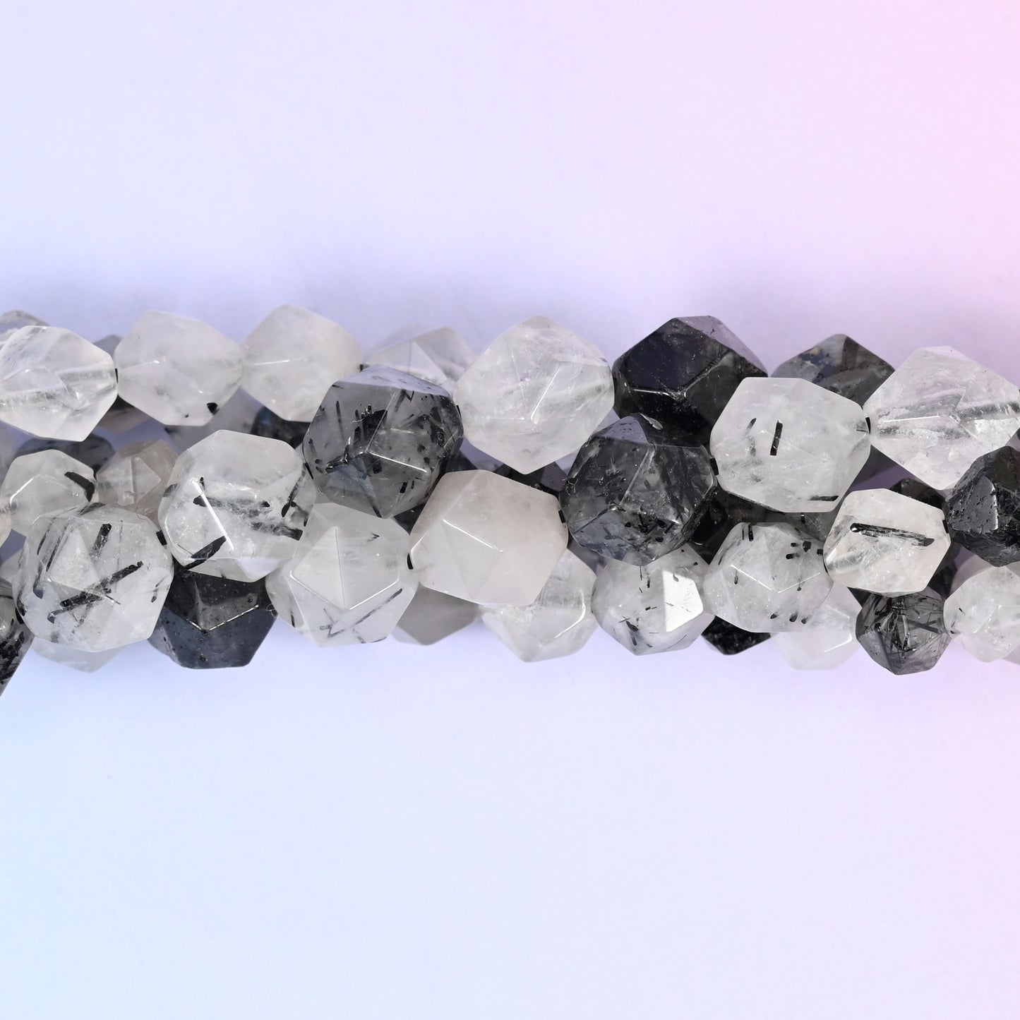 Black Rutilated Quartz Diamond Star Cut Beads 6mm 8mm 10mm Jewelry Making 15.5 Inch Strand