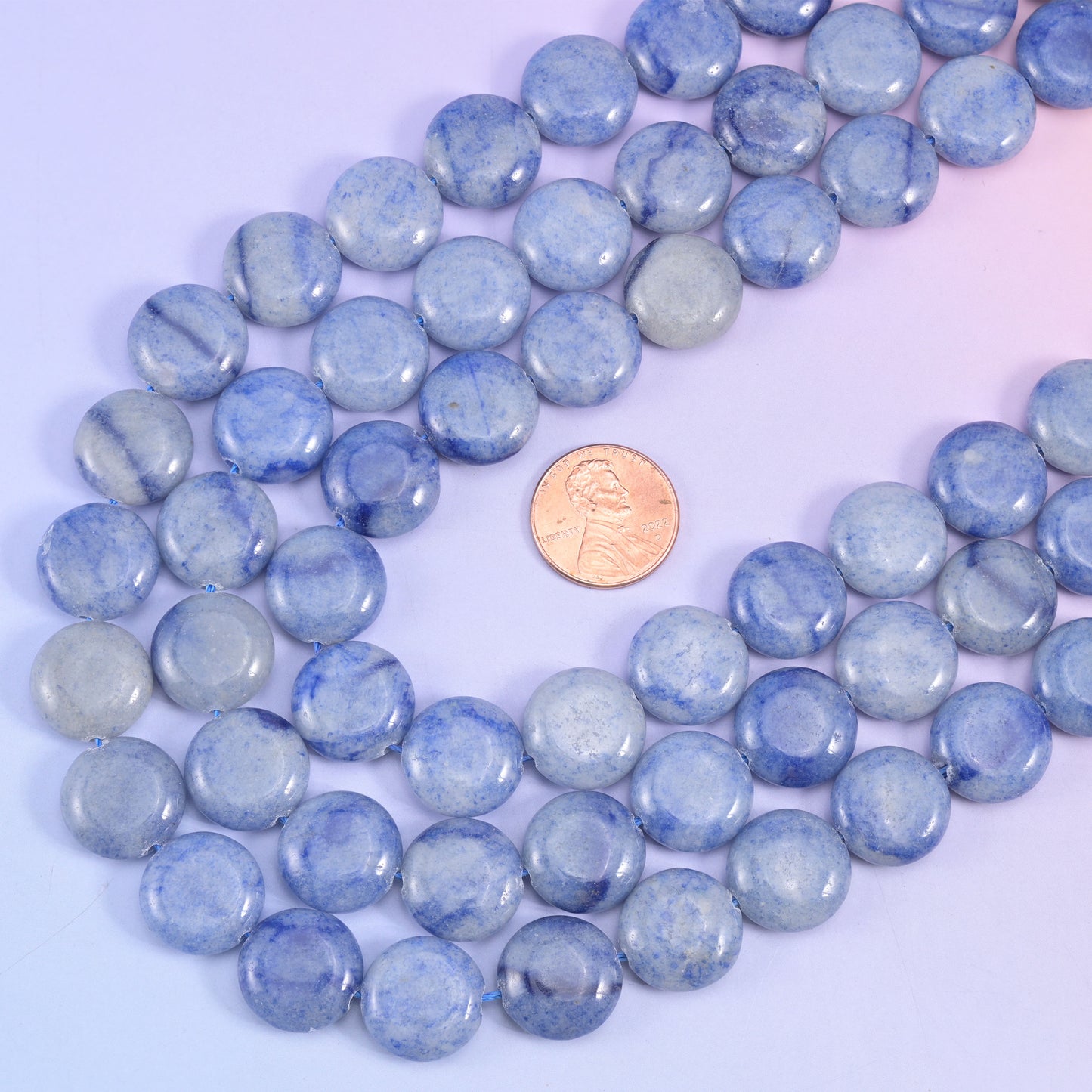 Blue Aventurine Smooth Coin Beads Size 15mm Jewelry Making 15 Inch Strand