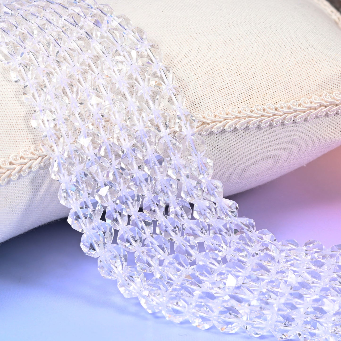 Clear Quartz Diamond Star Cut Beads 6mm 8mm 10mm Jewelry Making 15.5 Inch Strand