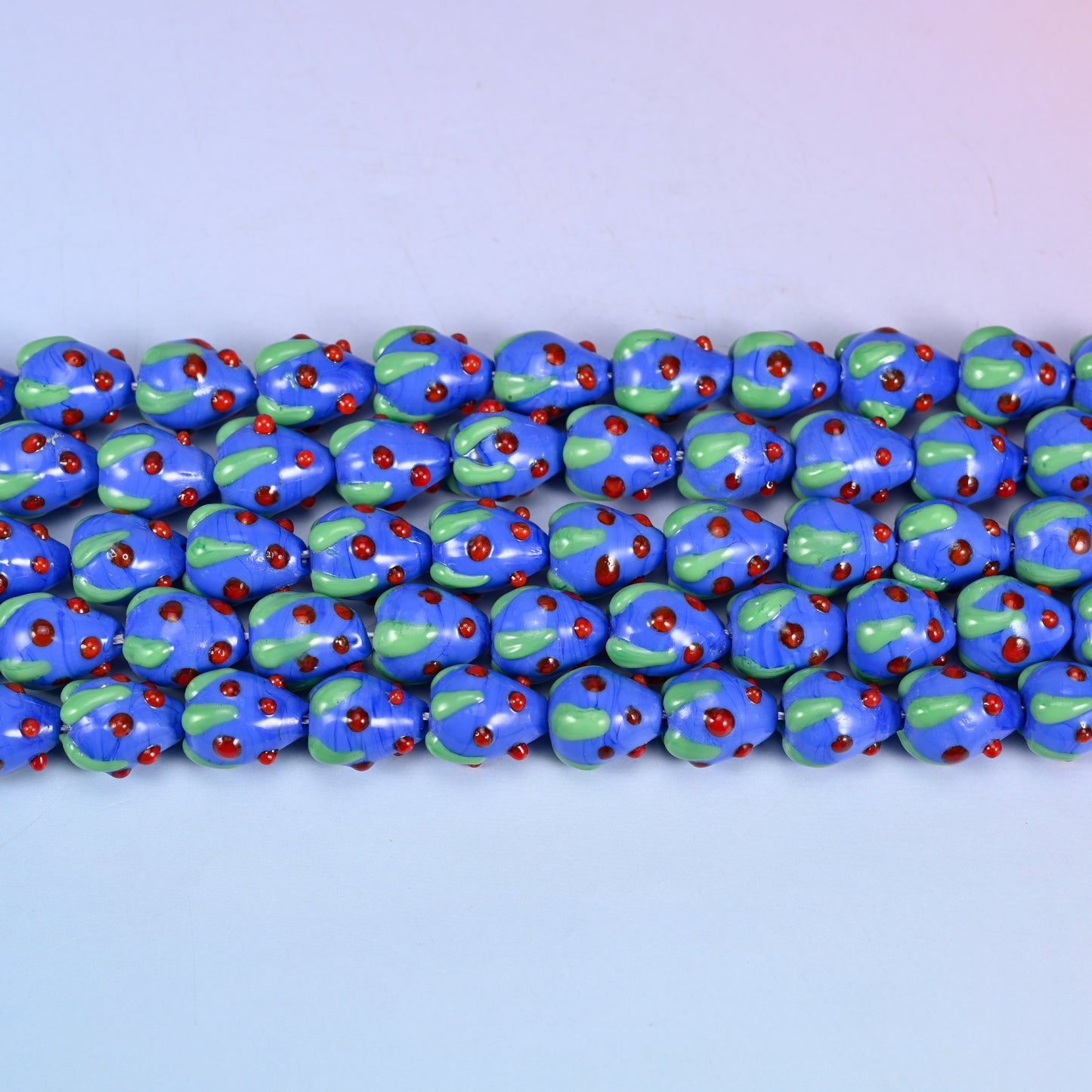 Dark Blue Red Dots Strawberry Glass Beads: Jewelry Making Supply