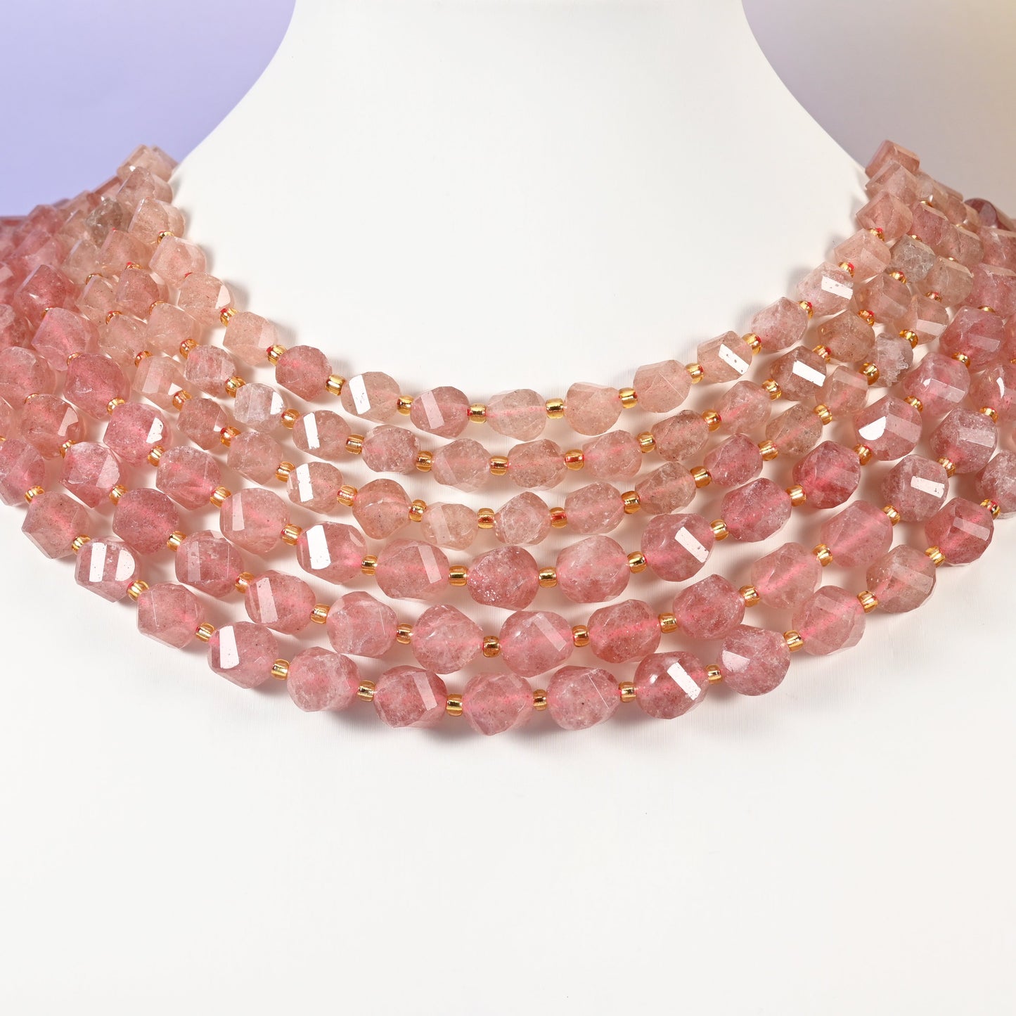 Strawberry Quartz Faceted Spiral Twist Beads: Size 8mm 10mm, Jewelry Making, 15 inch Strand