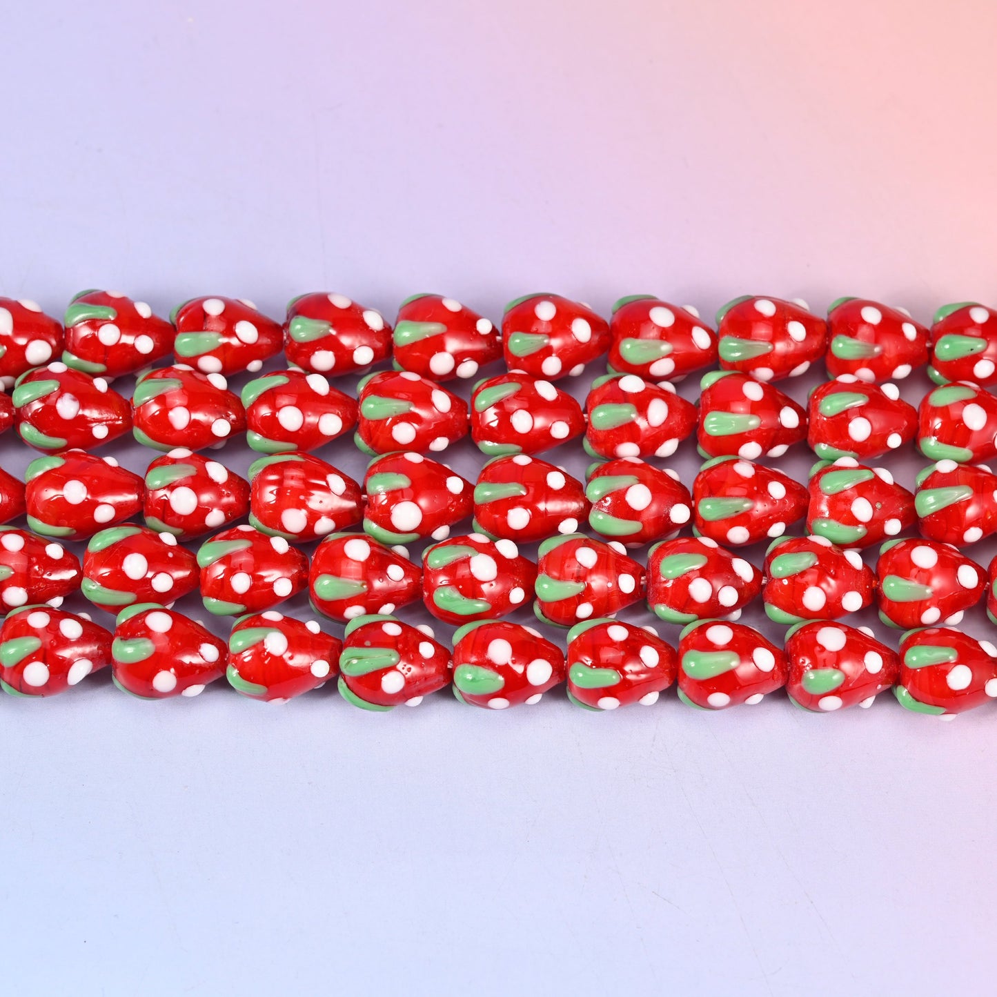 Red White Dots Strawberry Glass Beads: Jewelry Making Supply