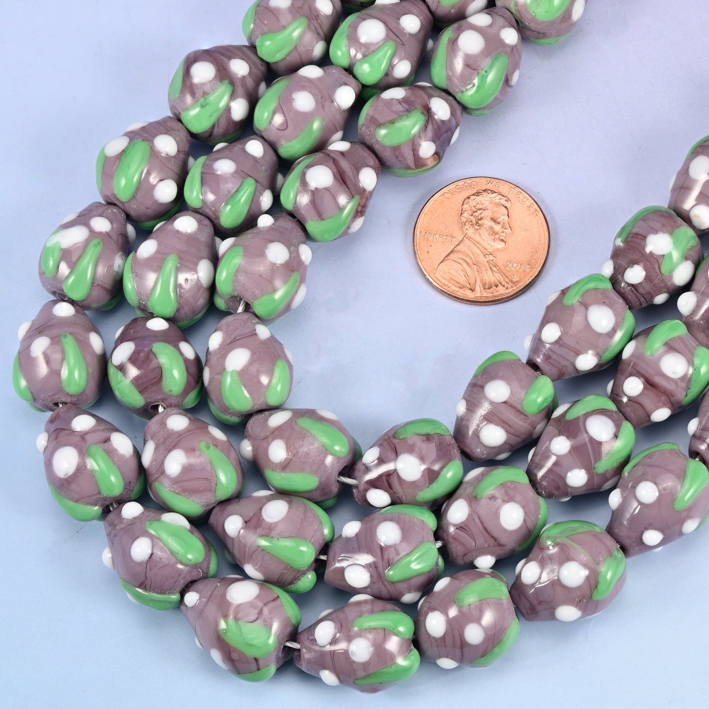 Purple White Dots Strawberry Glass Beads: Jewelry Making Supply