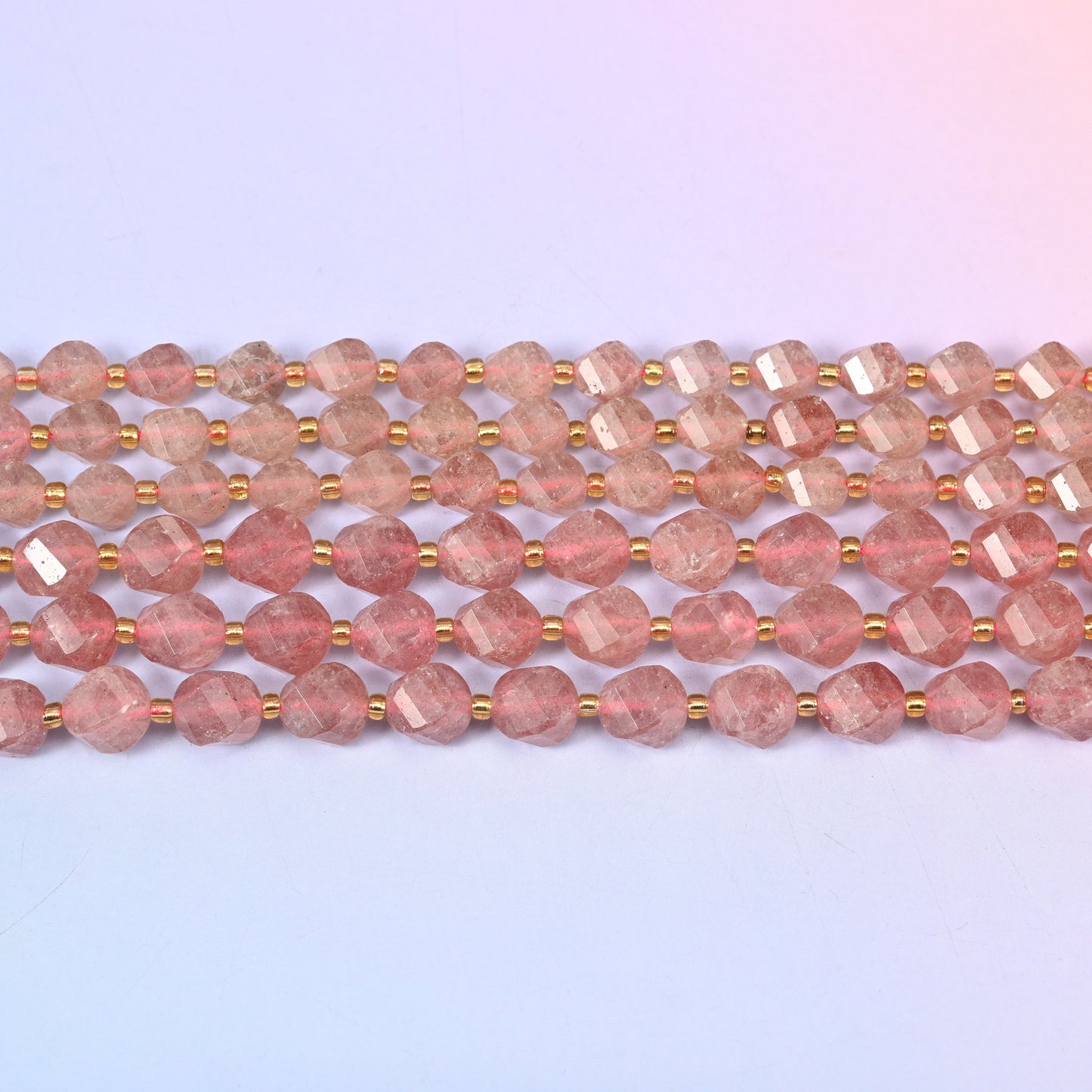 Strawberry Quartz Faceted Spiral Twist Beads: Size 8mm 10mm, Jewelry Making, 15 inch Strand