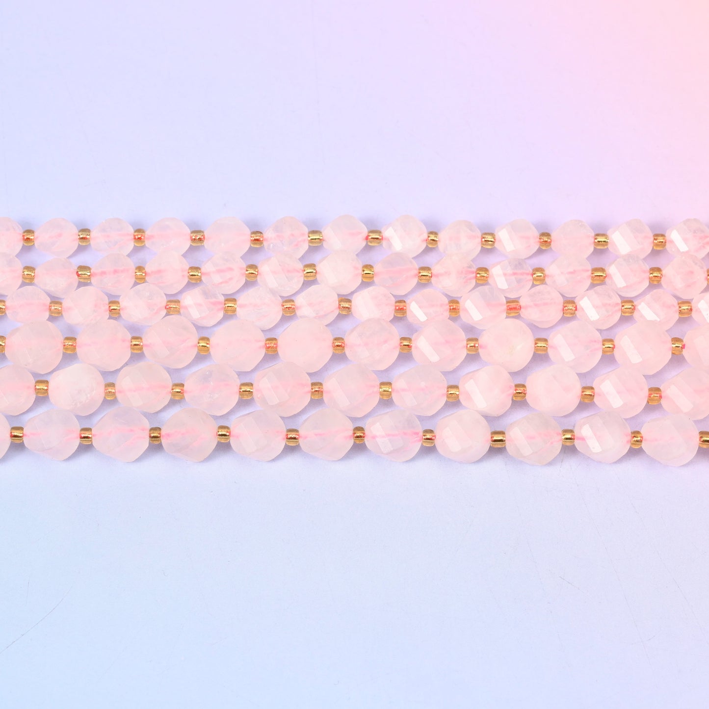 Rose Quartz Faceted Spiral Twist Beads: Size 8mm 10mm, Jewelry Making, 15 inch Strand
