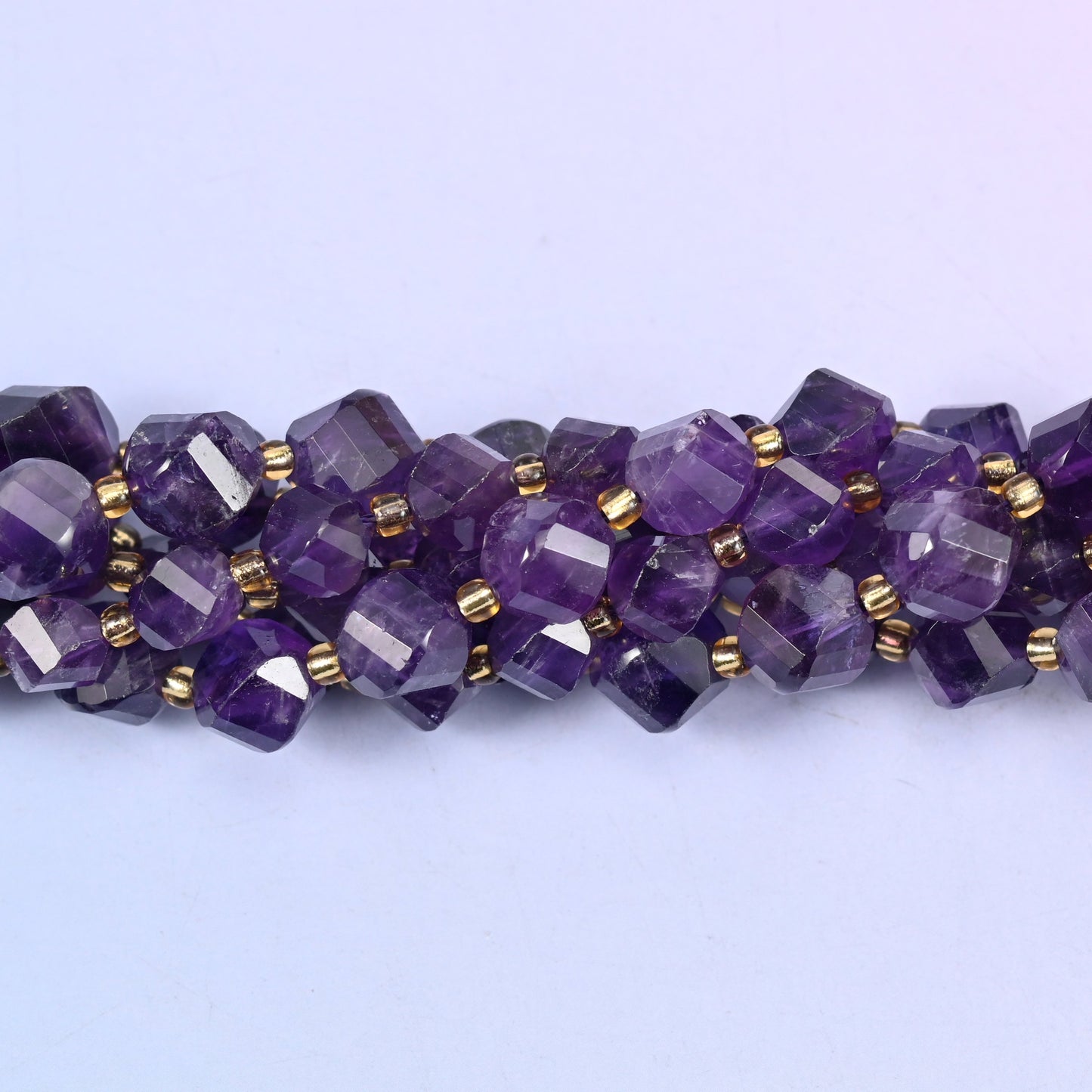 Dark Purple Amethyst Faceted Spiral Twist Beads: Size 8mm 10mm, Jewelry Making, 15 inch Strand