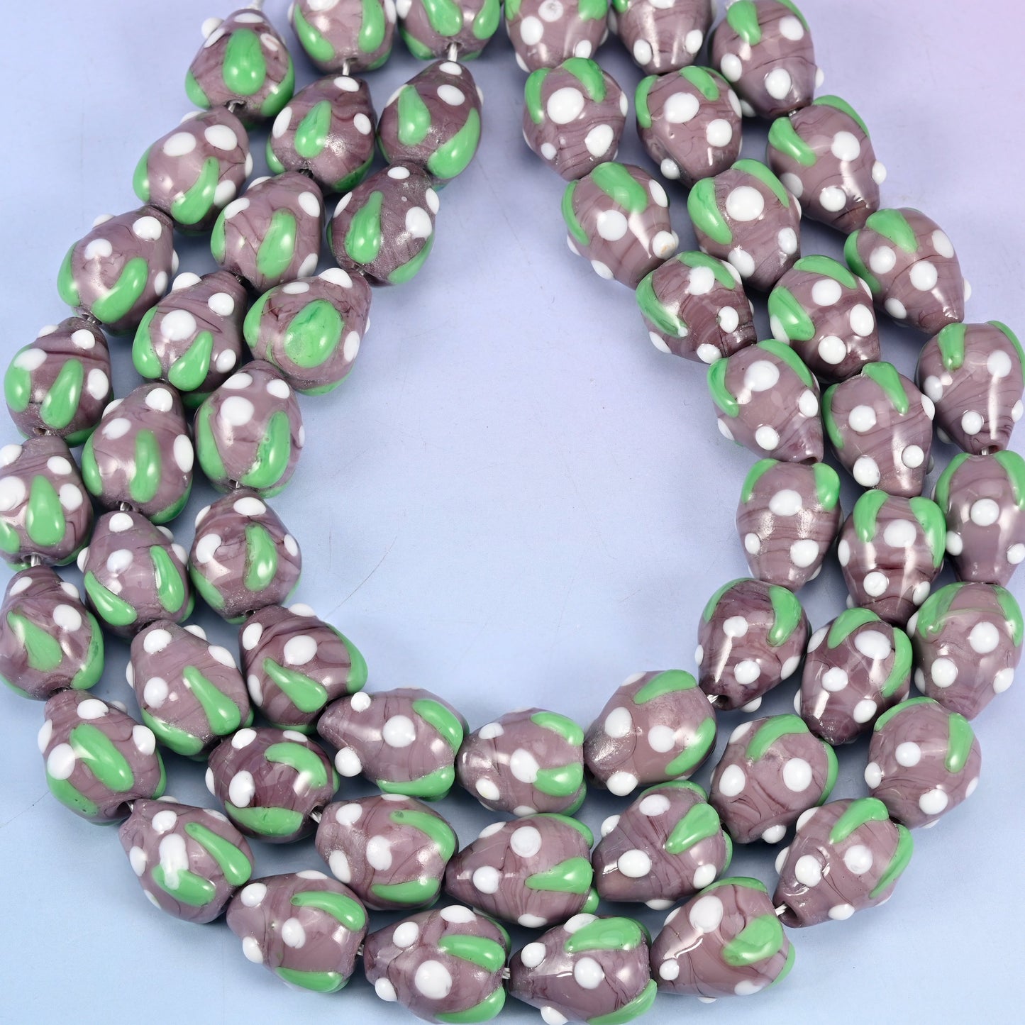Purple White Dots Strawberry Glass Beads: Jewelry Making Supply