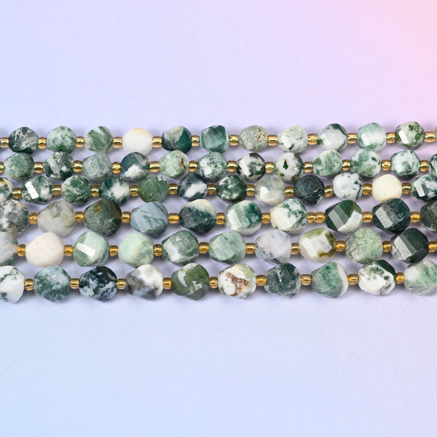 Tree Agate Faceted Spiral Twist Beads: Size 8mm 10mm, Jewelry Making, 15 inch Strand