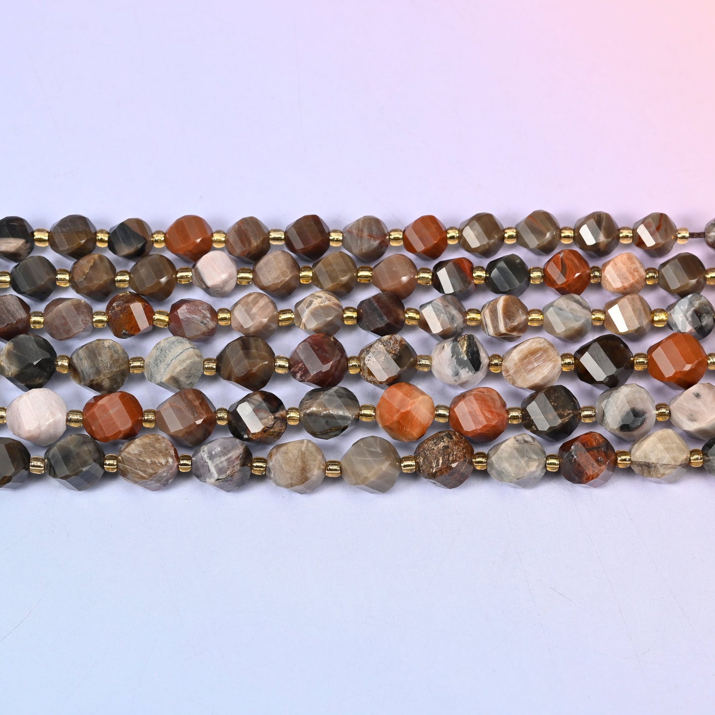 Petrified Wood Faceted Spiral Twist Beads: Size 8mm 10mm, Jewelry Making, 15 inch Strand