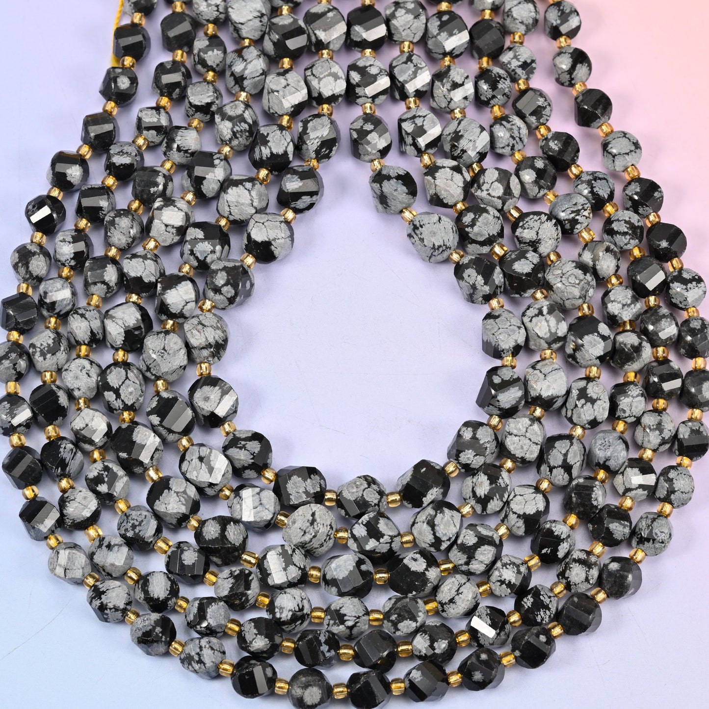 Snowflake Jasper Faceted Spiral Twist Beads: Size 8mm 10mm, Jewelry Making, 15 inch Strand