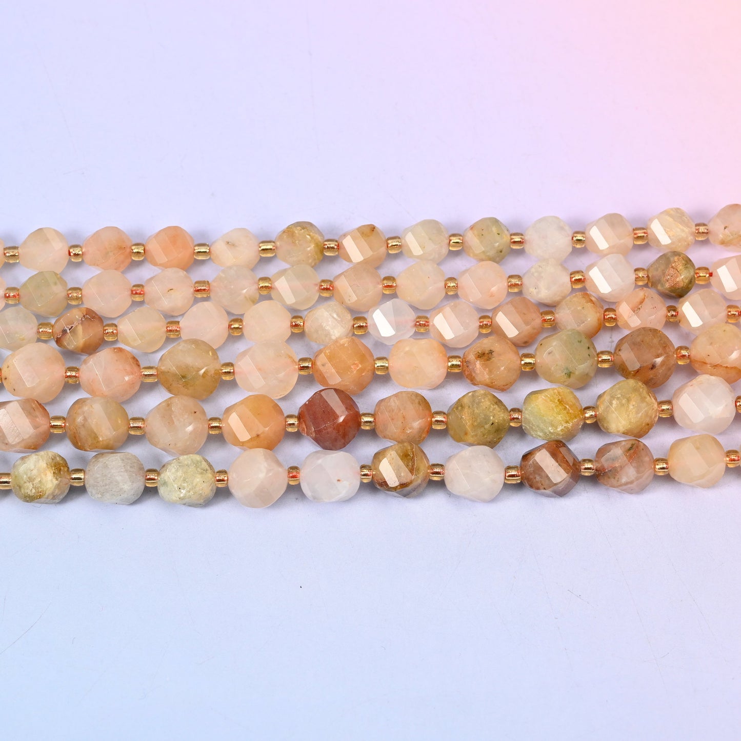 Red Grass Silk Stone Faceted Spiral Twist Beads: Size 8mm 10mm, Jewelry Making, 15 inch Strand