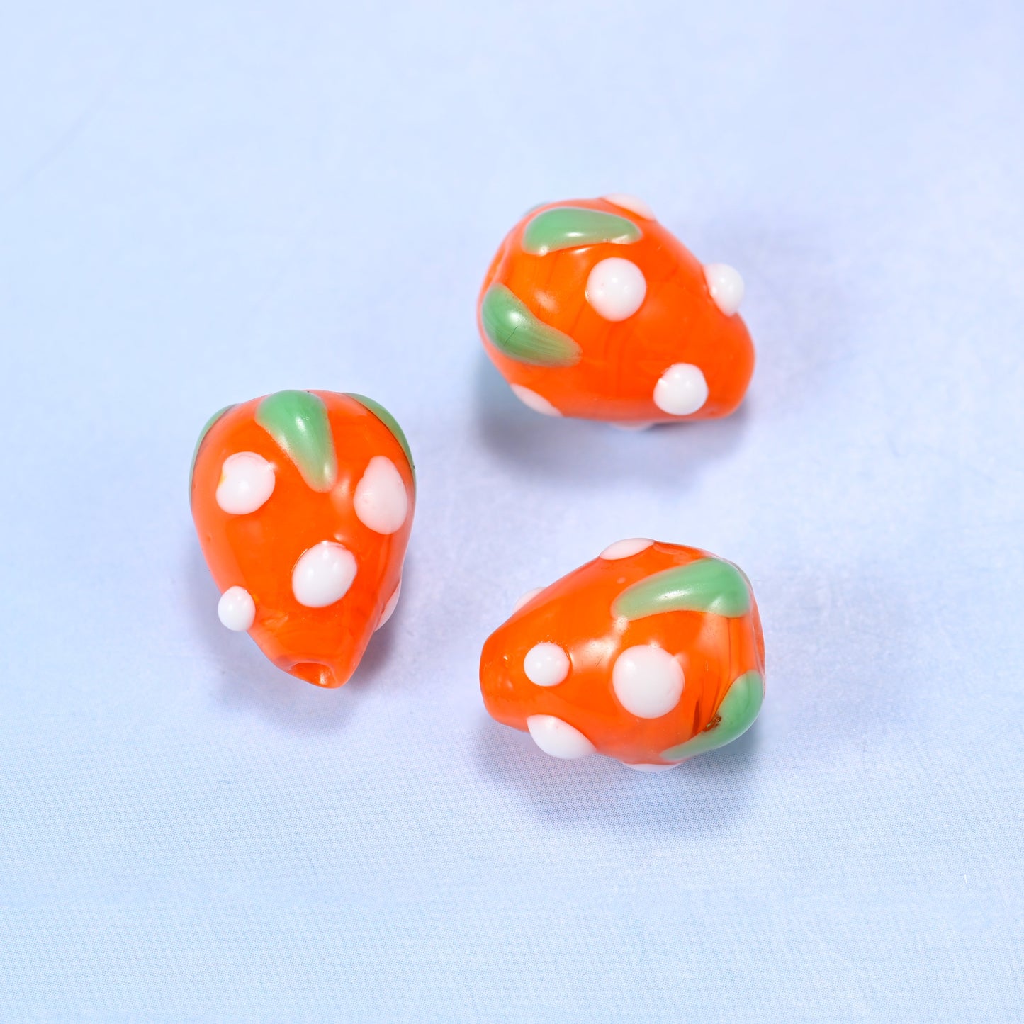 Orange White Dots Strawberry Glass Beads: Jewelry Making Supply