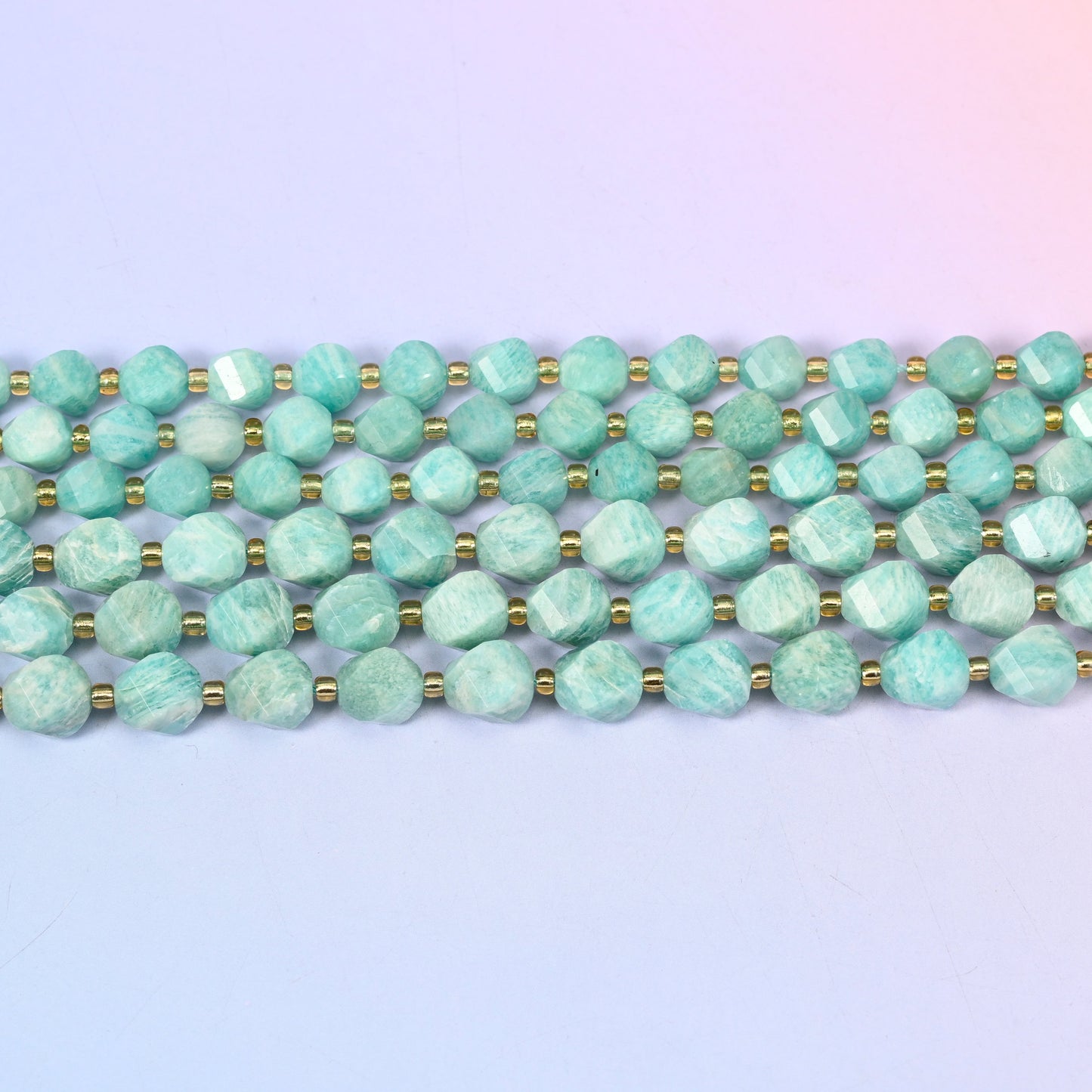 Green Amazonite Faceted Spiral Twist Beads: Size 8mm 10mm, Jewelry Making, 15 inch Strand