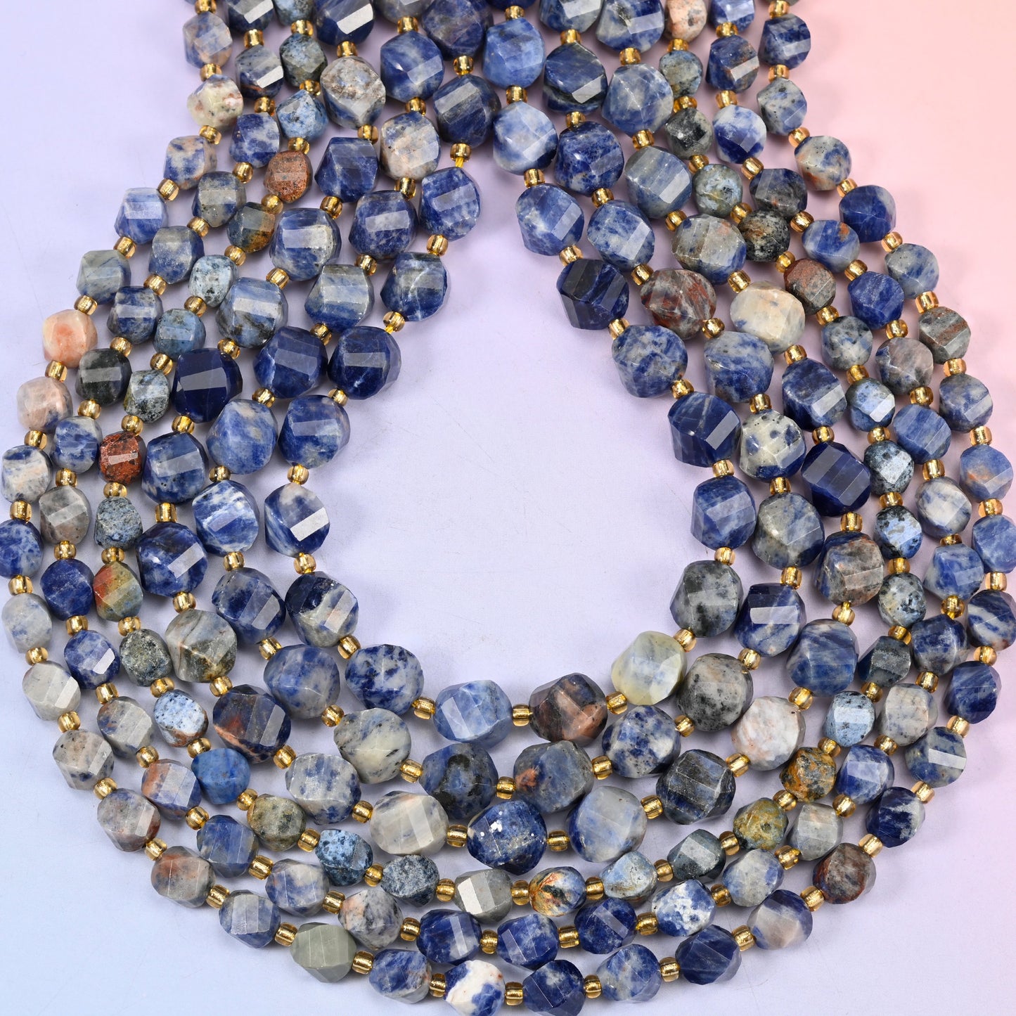 Orange Sodalite Faceted Spiral Twist Beads: Size 8mm 10mm, Jewelry Making, 15 inch Strand