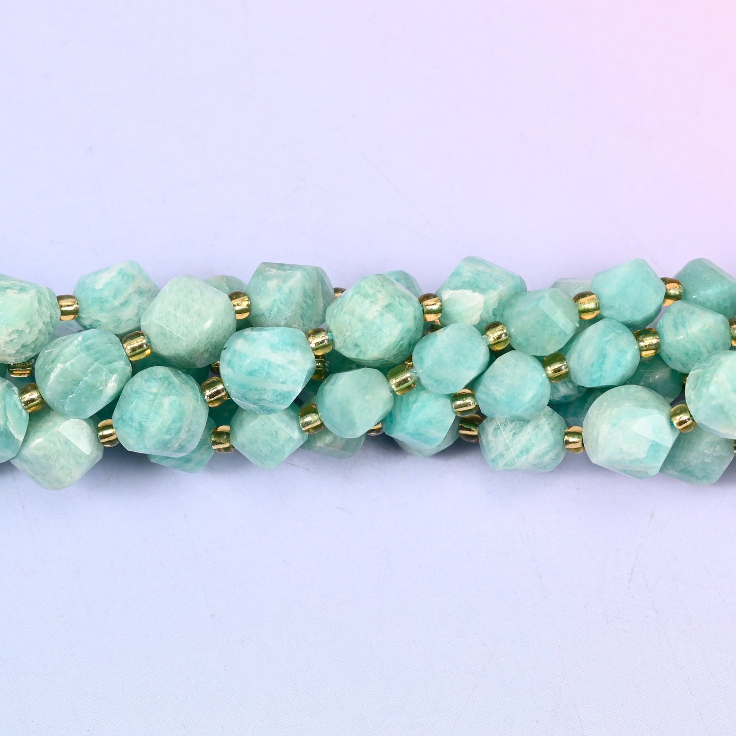 Green Amazonite Faceted Spiral Twist Beads: Size 8mm 10mm, Jewelry Making, 15 inch Strand