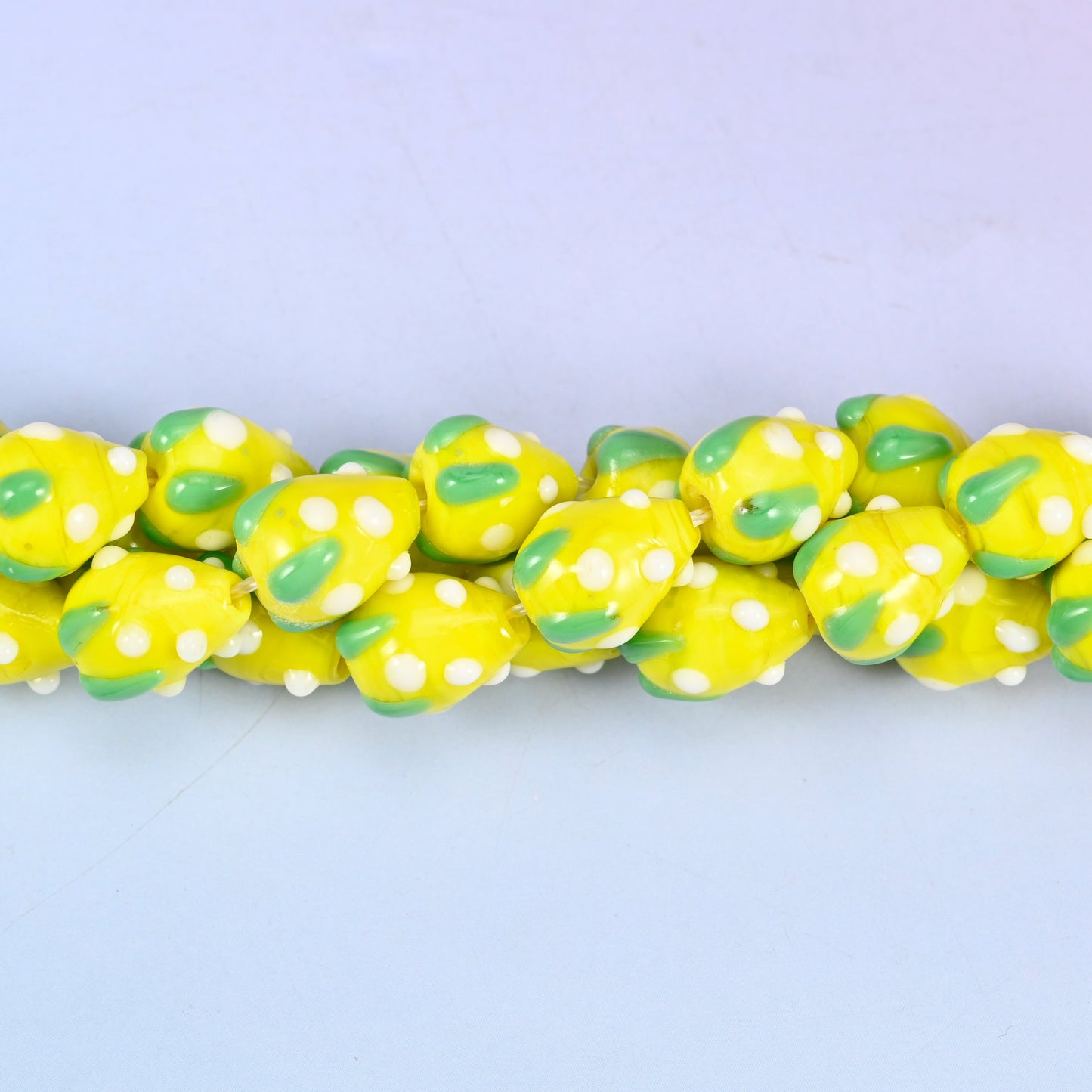 Yellow White Dots Strawberry Glass Beads: Jewelry Making Supply