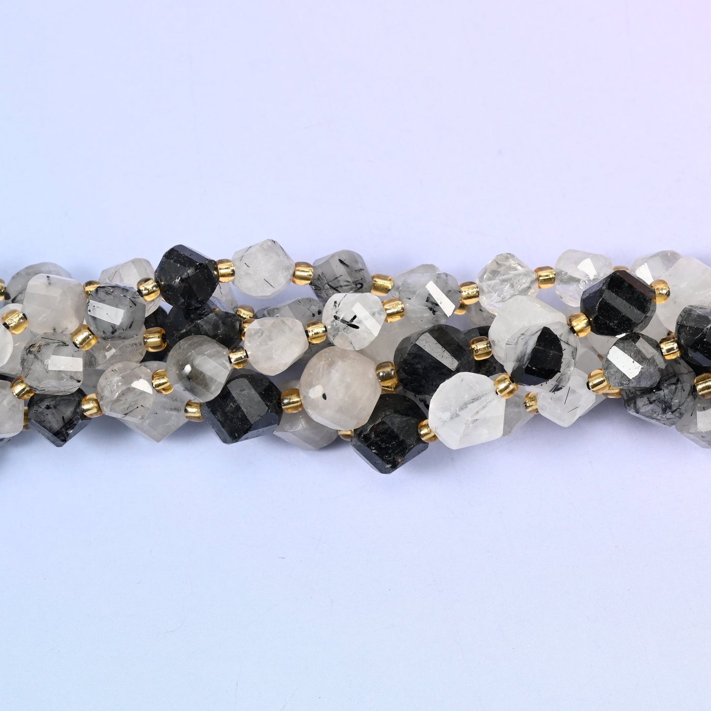 Black Rutilated Quartz Faceted Spiral Twist Beads: Size 8mm 10mm, Jewelry Making, 15 inch Strand