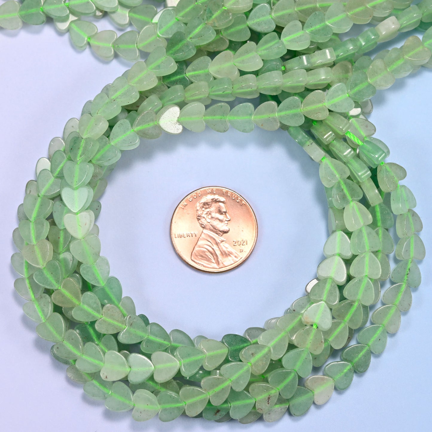 Green Aventurine Flat Heart Beads: Size 6mm, Jewelry Making, 15 Inch Strand