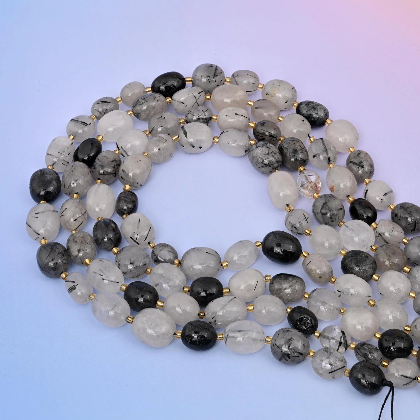Natural Black Rutilated Quartz Oval Gemstone Beads, Size 10-17mm Black Rutilated Beads, DIY Jewelry Making Beads, 15.5 Inches Per Strand - Mycrazycrystal