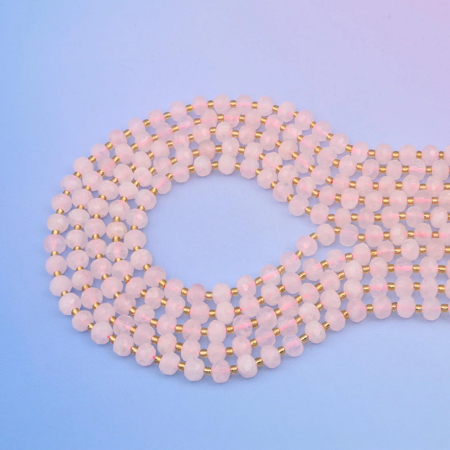 Natural Rose Quartz Faceted Rondelle Gemstone Beads, 6x8 mm Faceted Rondelle Bead, DIY Jewelry Making Beads, 15.5 Inches Per Strand - Mycrazycrystal