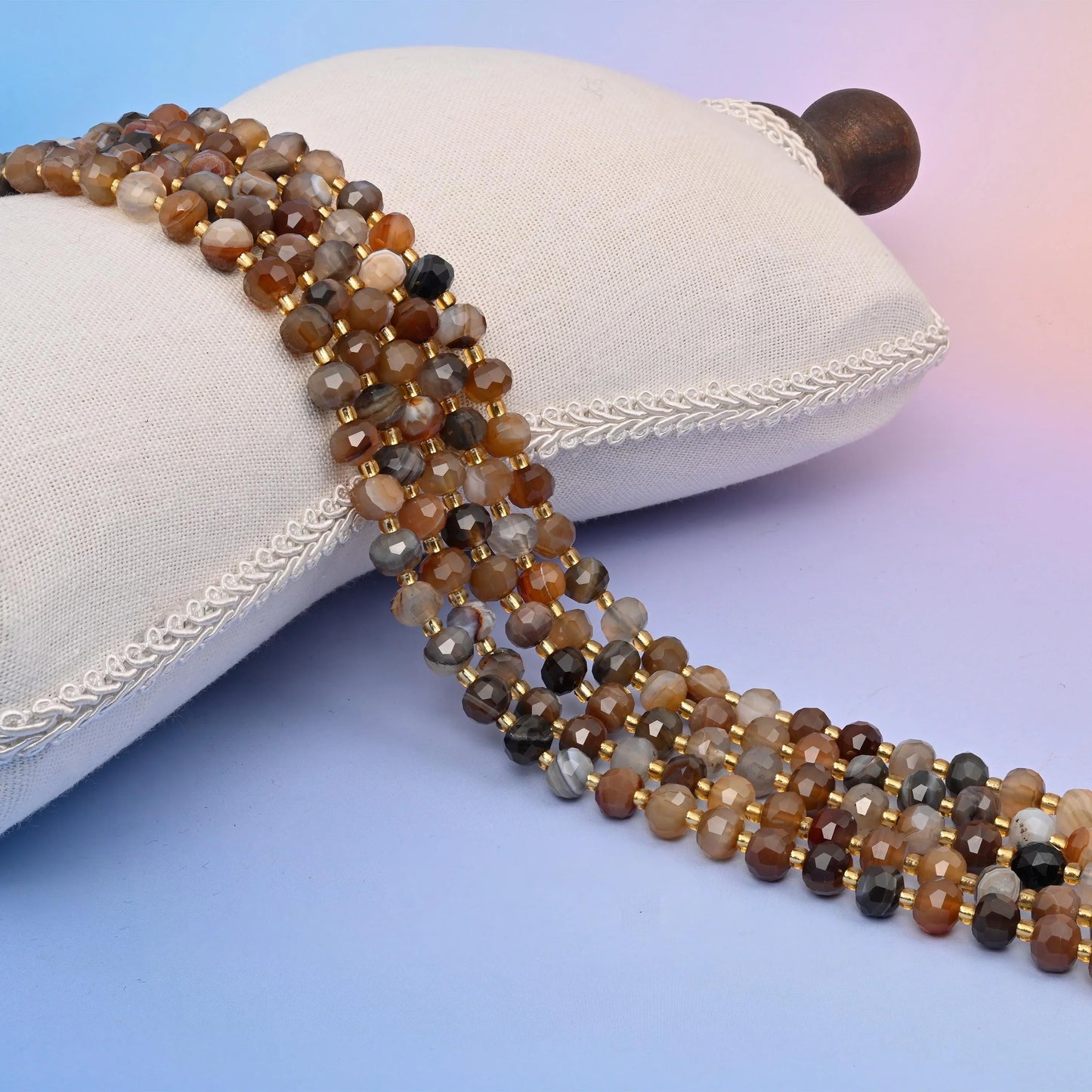 Natural Brown Strip Agate Faceted Rondelle Gemstone Beads, 6x8 mm Rondelle Faceted Bead, DIY Jewelry Making Beads, 15.5 Inches Per Strand - Mycrazycrystal
