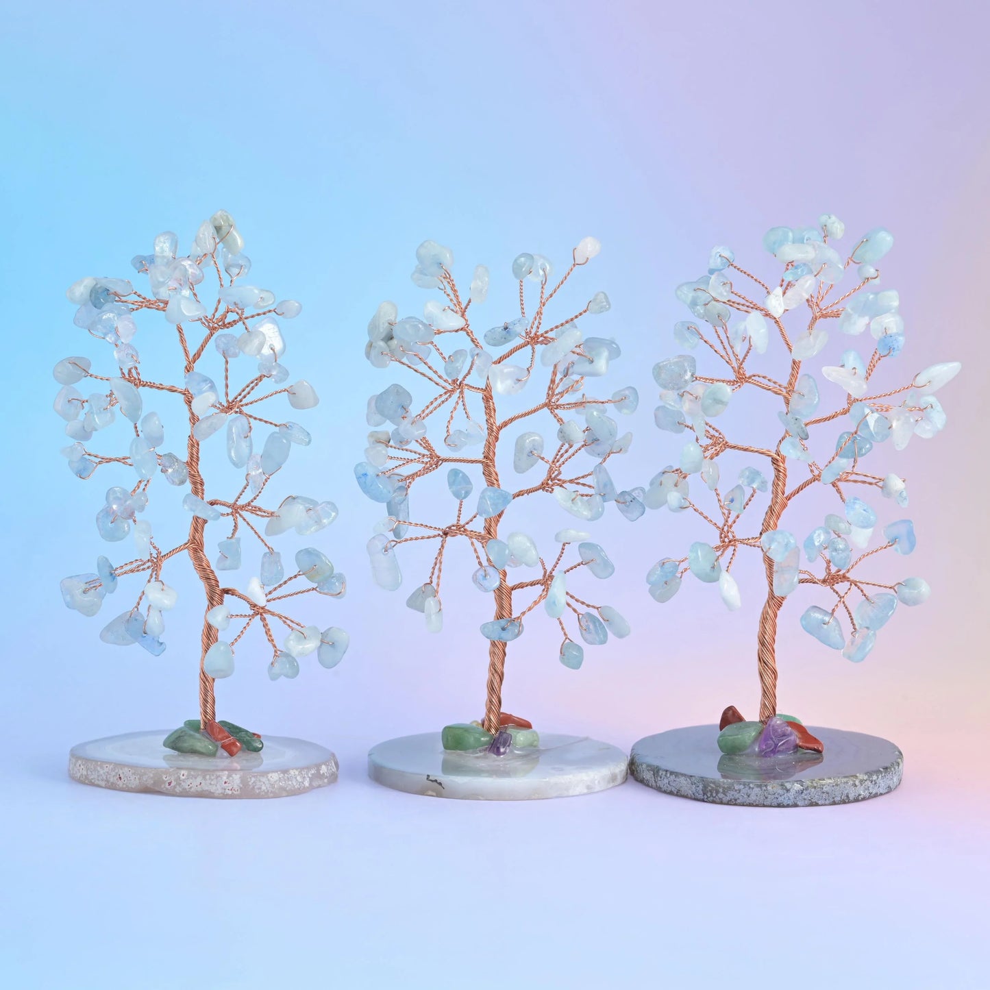 4.5" Crystal Tree of Life, Agate Slice Base, Gemstone Tree, Copper Wire Branches, Gift - Mycrazycrystal