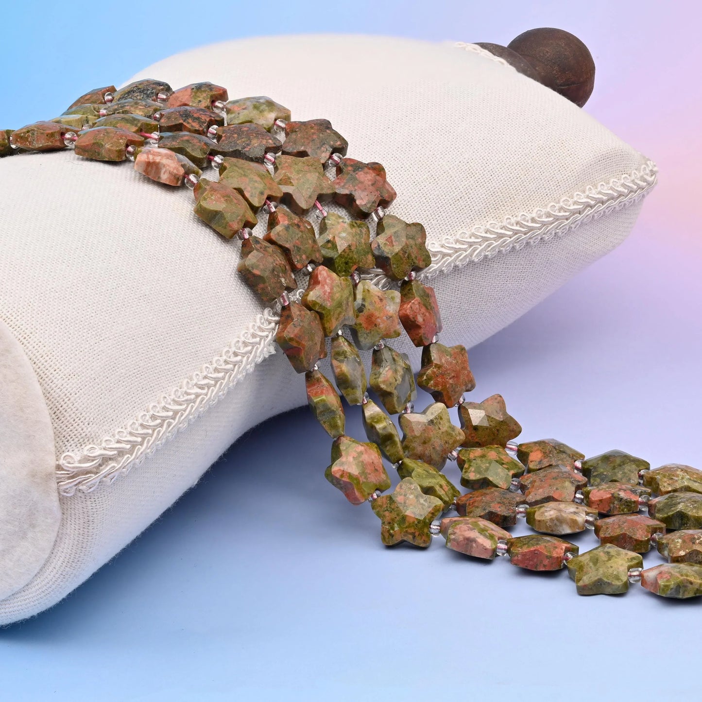 Natural Unakite 5 Pointed Star Faceted Gemstone Beads, 14mm Star Gemstone Bead, DIY Jewelry Making Beads, 15.5 Inches Per Strand - Mycrazycrystal
