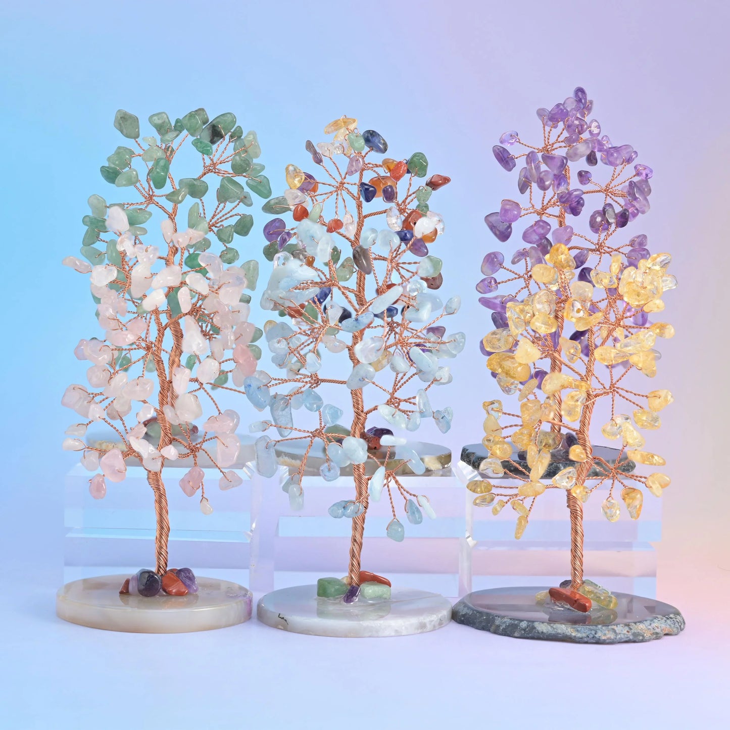 4.5" Crystal Tree of Life, Agate Slice Base, Gemstone Tree, Copper Wire Branches, Gift - Mycrazycrystal