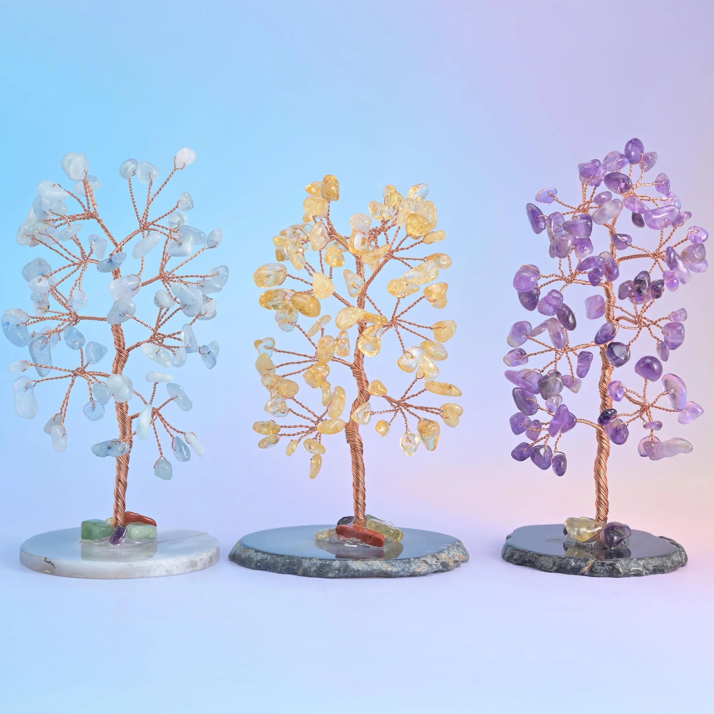 4.5" Crystal Tree of Life, Agate Slice Base, Gemstone Tree, Copper Wire Branches, Gift - Mycrazycrystal