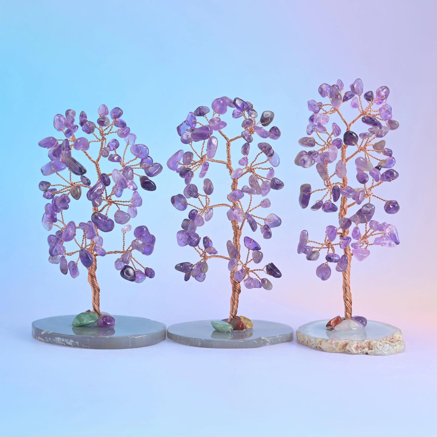 4.5" Crystal Tree of Life, Agate Slice Base, Gemstone Tree, Copper Wire Branches, Gift - Mycrazycrystal