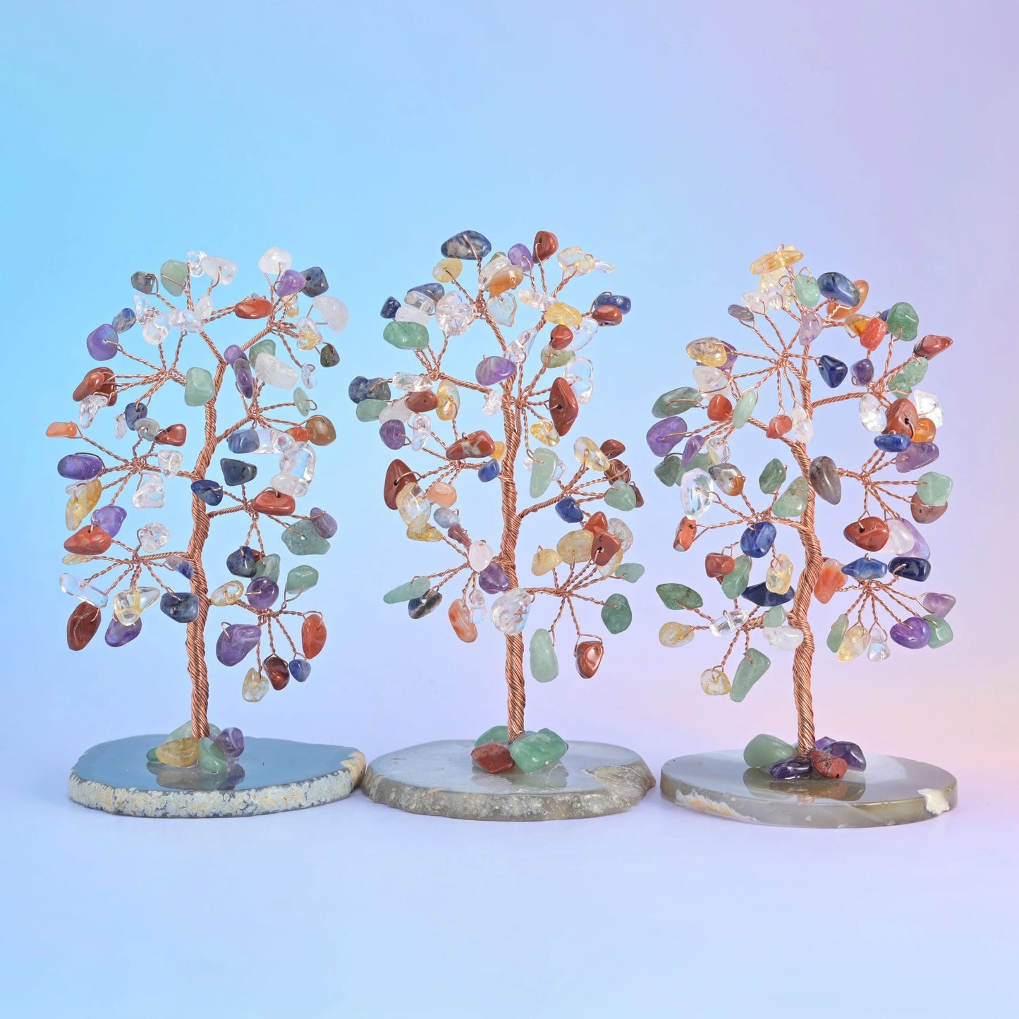 4.5" Crystal Tree of Life, Agate Slice Base, Gemstone Tree, Copper Wire Branches, Gift - Mycrazycrystal