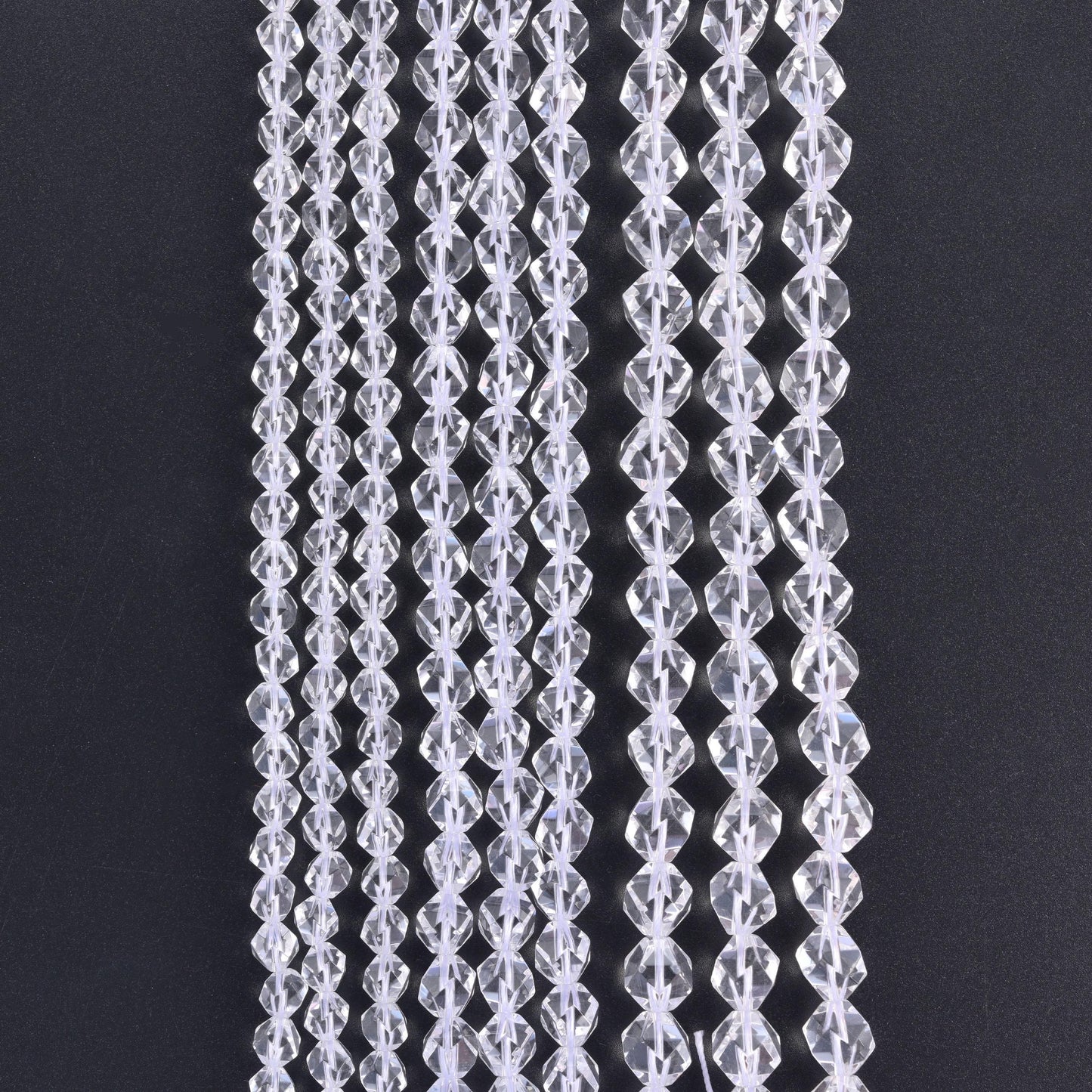 Natural Clear Quartz Diamond Star Cut Gemstone Beads, Size 6mm, 8mm, 10mm - Mycrazycrystal