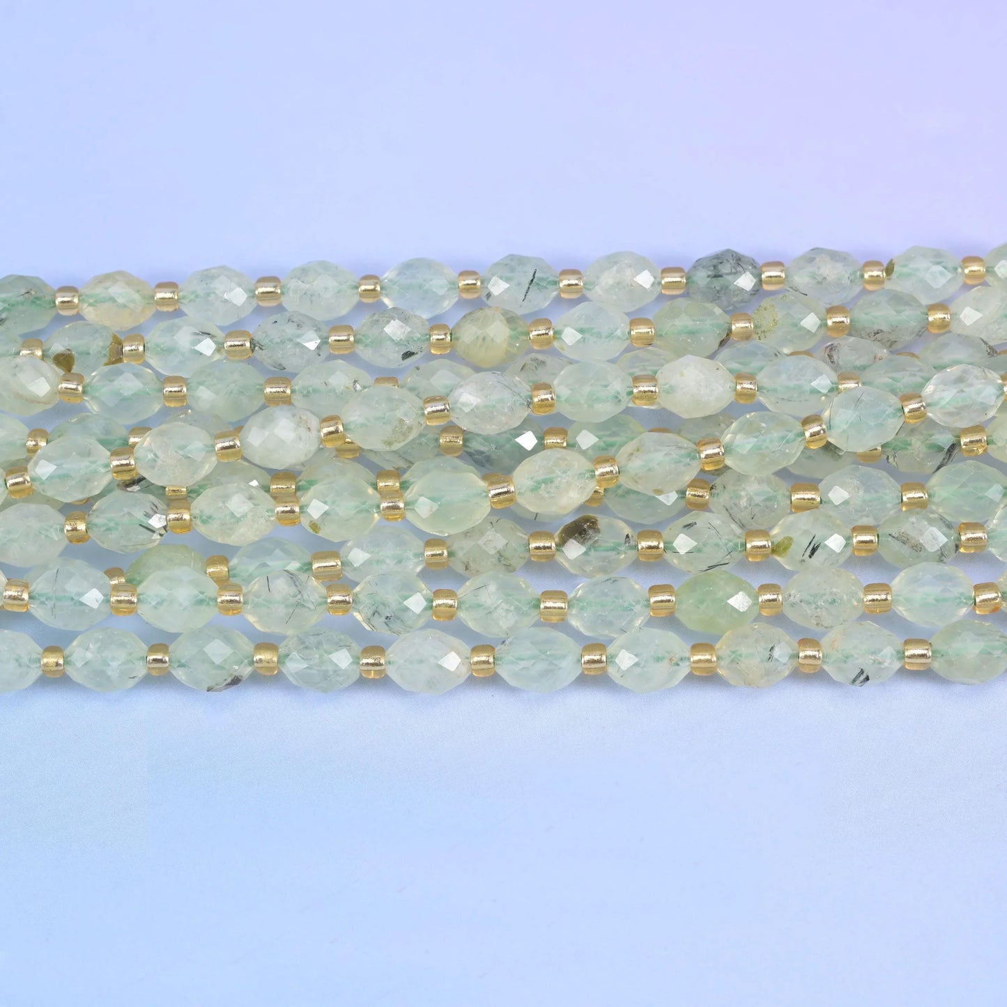 Light Green Prehnite Faceted Rice Barrel Beads