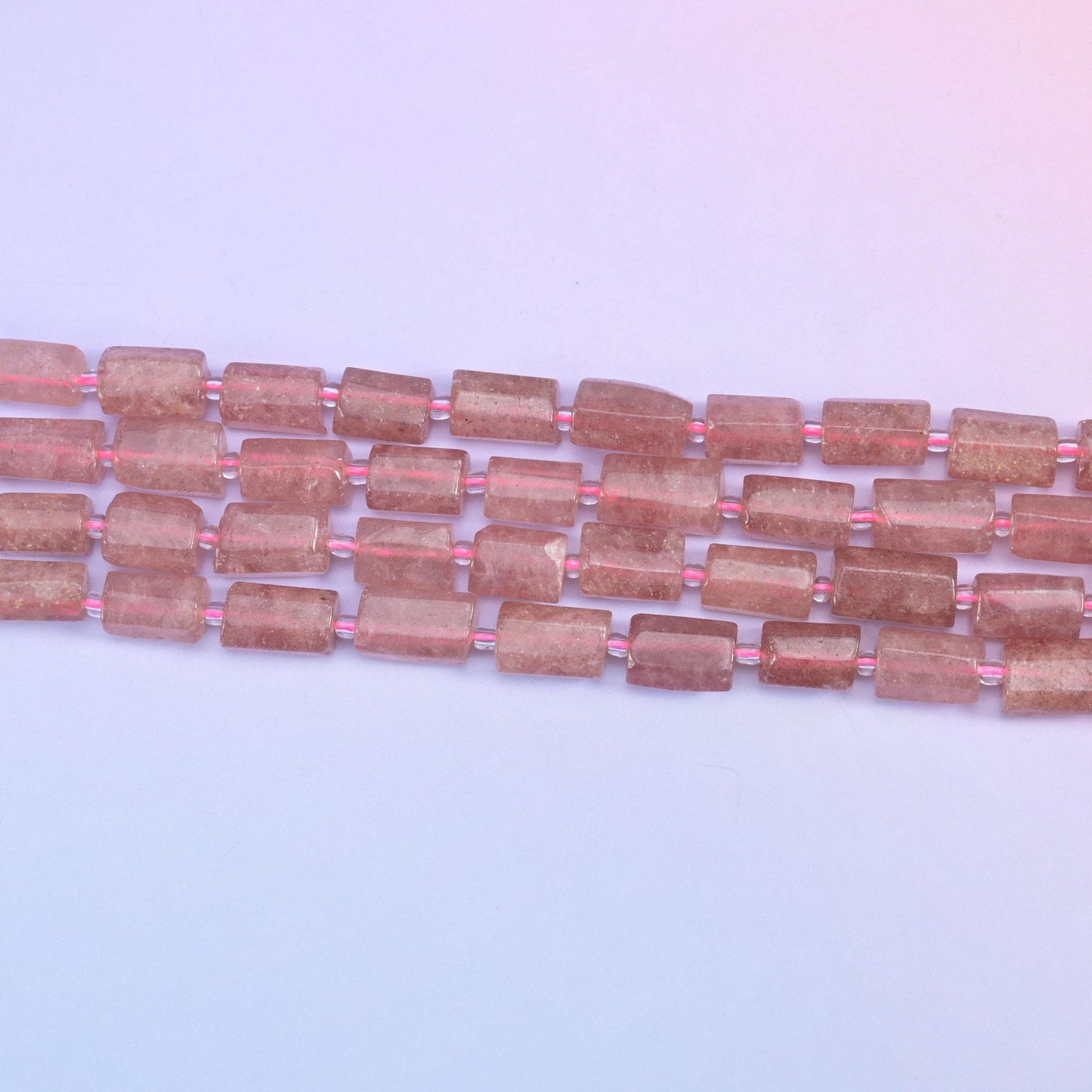 Strawberry Quartz Faceted Tube Beads Size 12x8mm Jewelry Making 15.5 Inch Strand