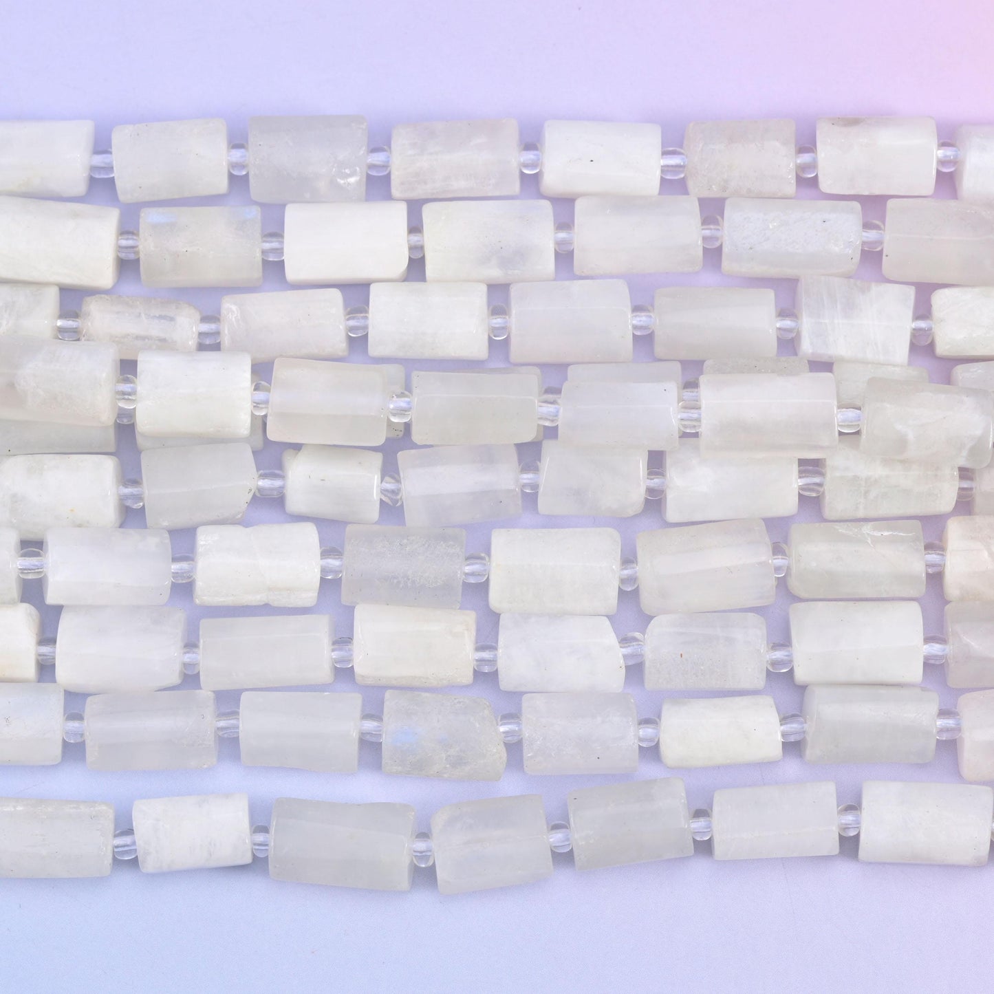 White Moonstone Faceted Tube Beads Size 12x8mm Jewelry Making 15.5 Inch Strand