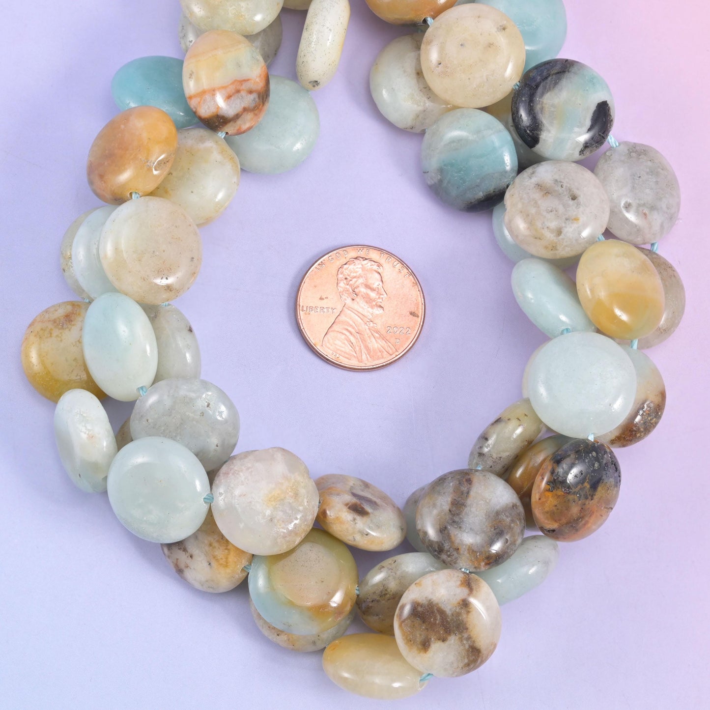 Multi-Color Amazonite Smooth Coin Beads Size 15mm Jewelry Making 15 Inch Strand