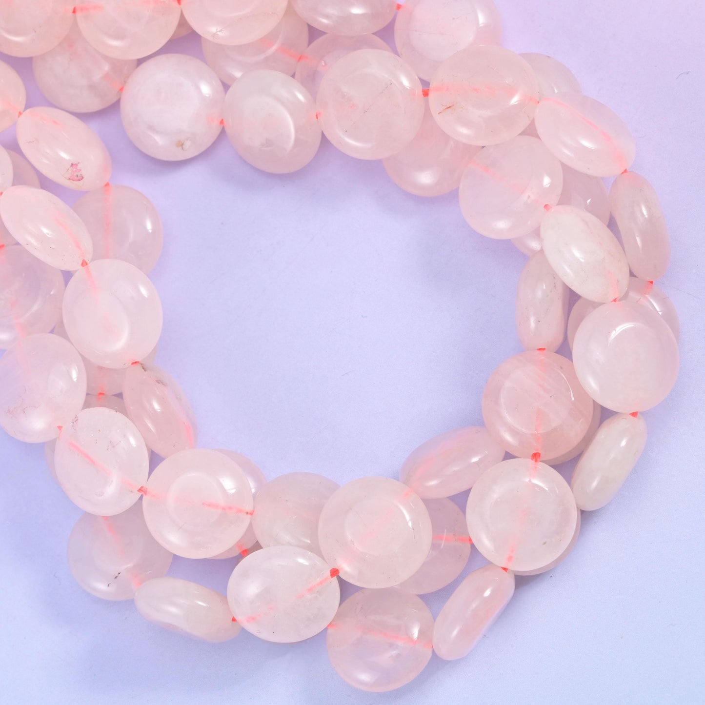 Rose Quartz Smooth Coin Beads Size 15mm Jewelry Making 15 Inch Strand