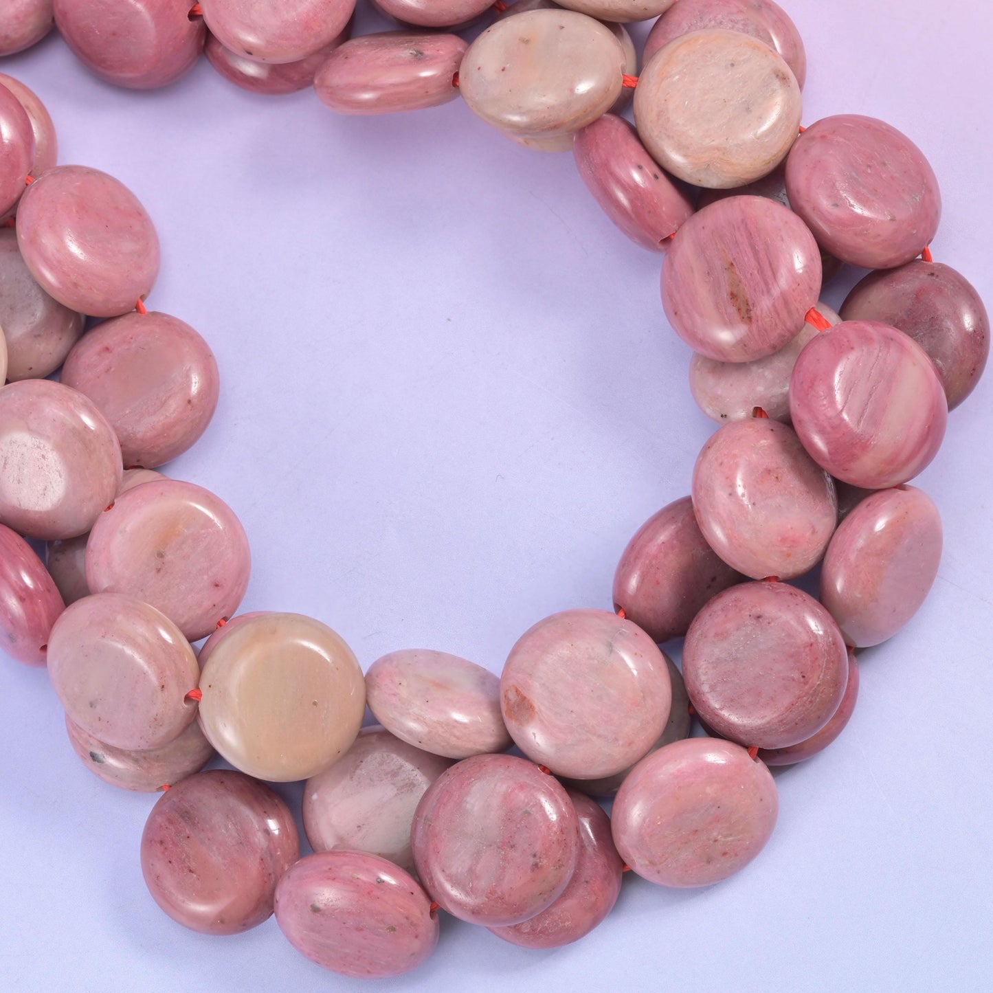 Pink Rhodonite Smooth Coin Beads Size 15mm Jewelry Making 15 Inch Strand