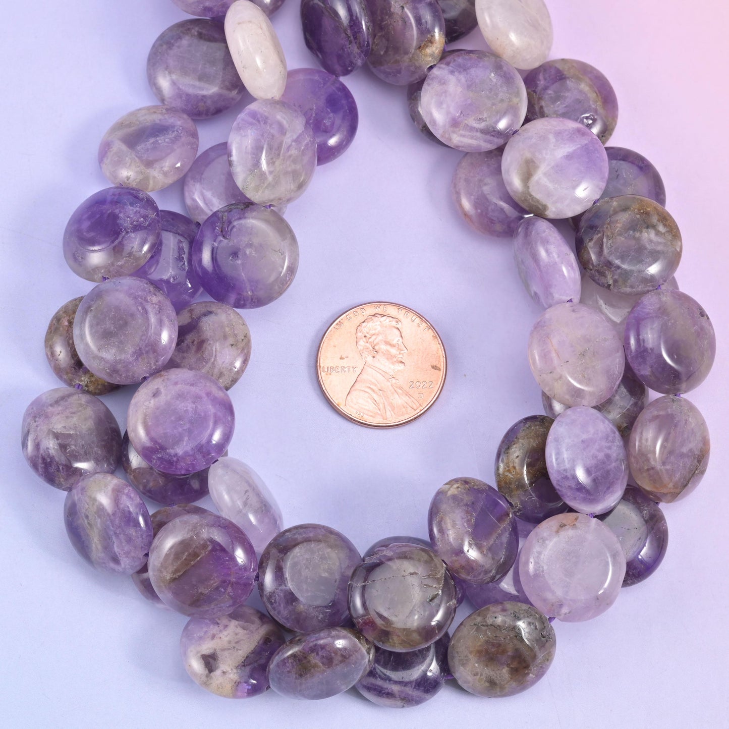 Amethyst Smooth Coin Beads Size 15mm Jewelry Making 15 Inch Strand