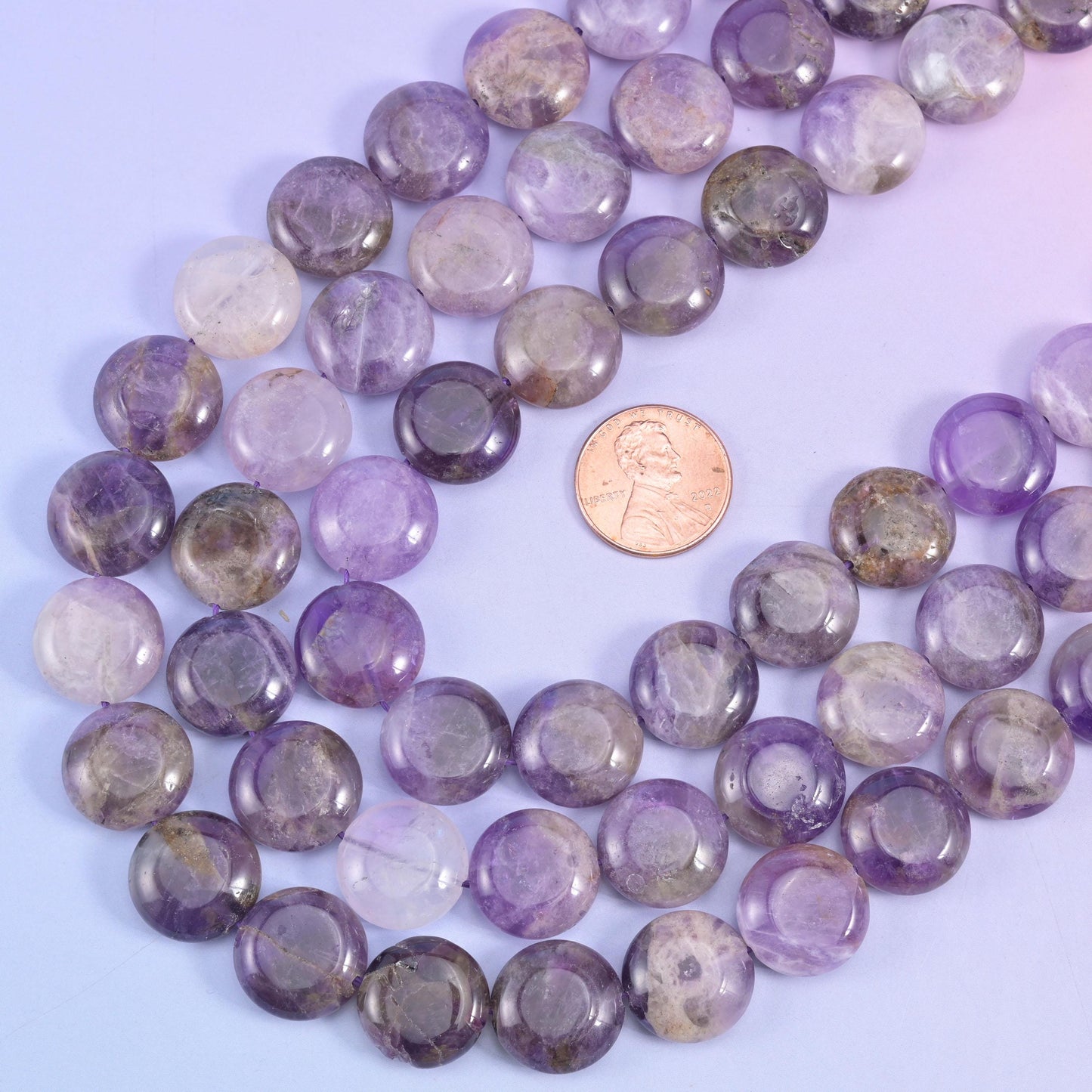 Amethyst Smooth Coin Beads Size 15mm Jewelry Making 15 Inch Strand