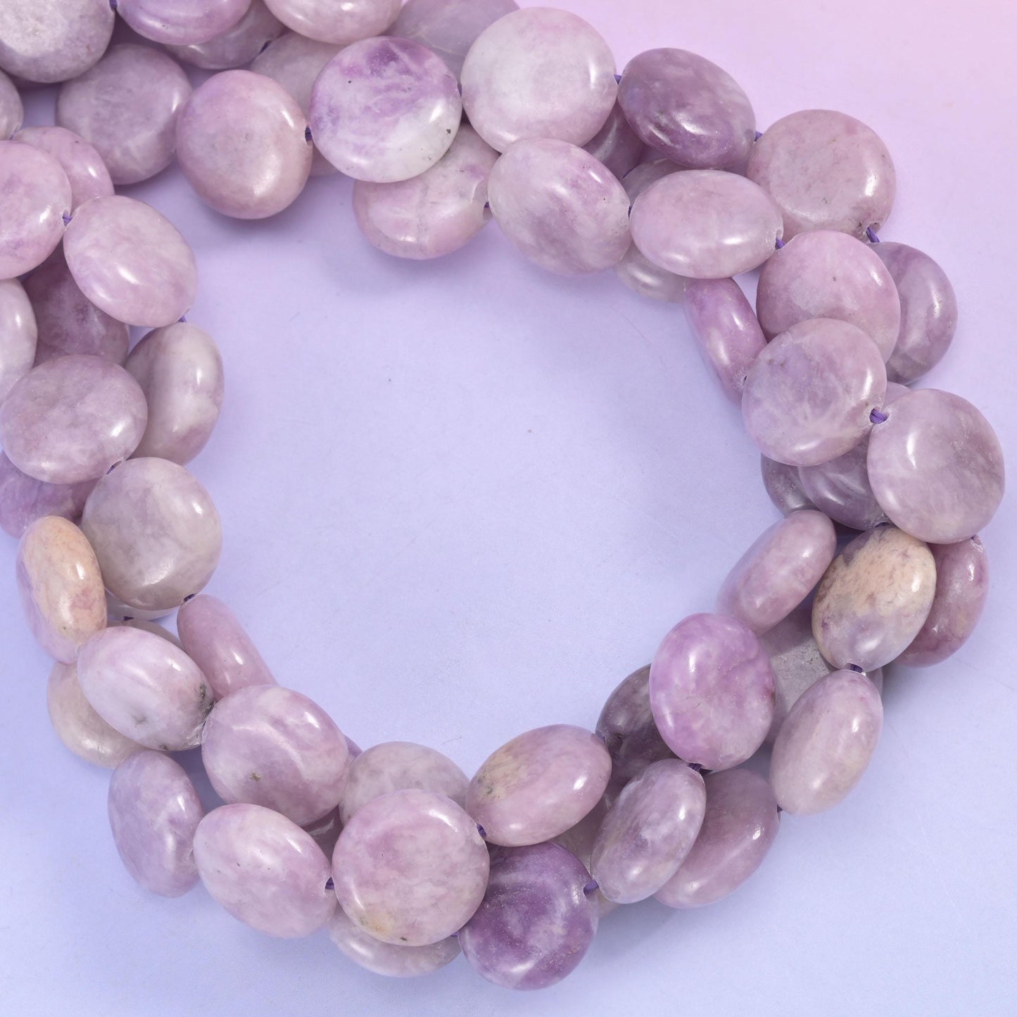 Lepidolite Smooth Coin Beads Size 15mm Jewelry Making 15 Inch Strand