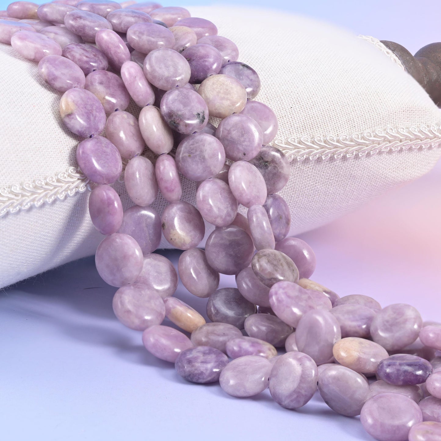 Lepidolite Smooth Coin Beads Size 15mm Jewelry Making 15 Inch Strand
