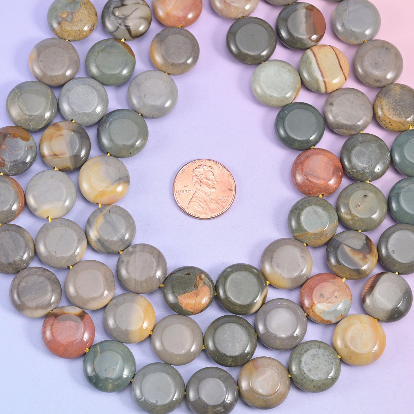 American Picture Jasper Smooth Coin Beads Size 15mm Jewelry Making 15 Inch Strand