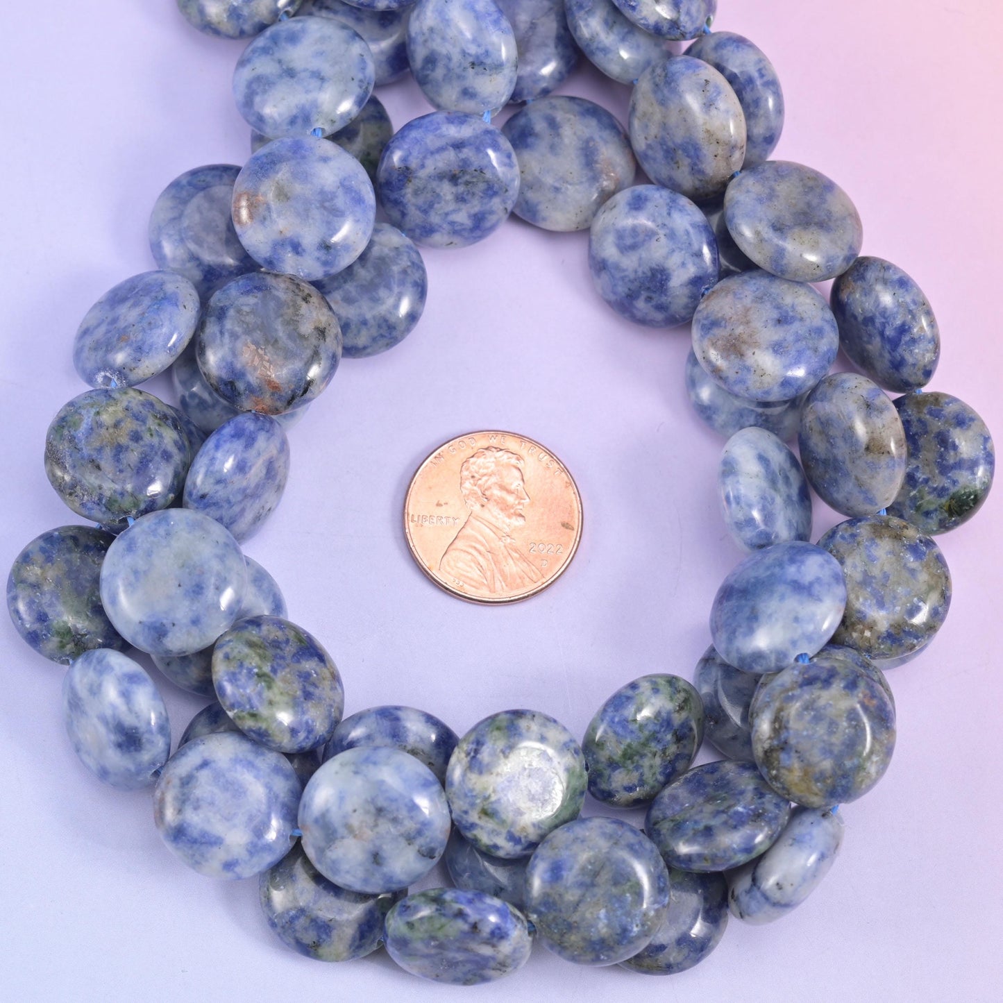 Blue Spot Jasper Smooth Coin Beads Size 15mm Jewelry Making 15 Inch Strand