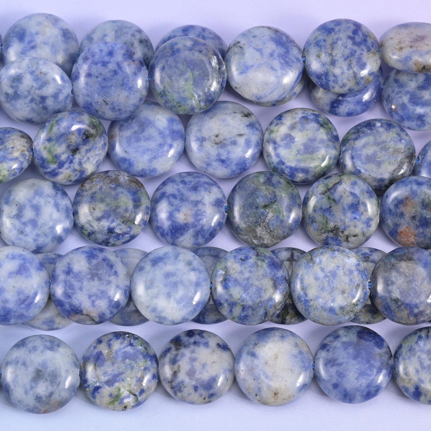 Blue Spot Jasper Smooth Coin Beads Size 15mm Jewelry Making 15 Inch Strand