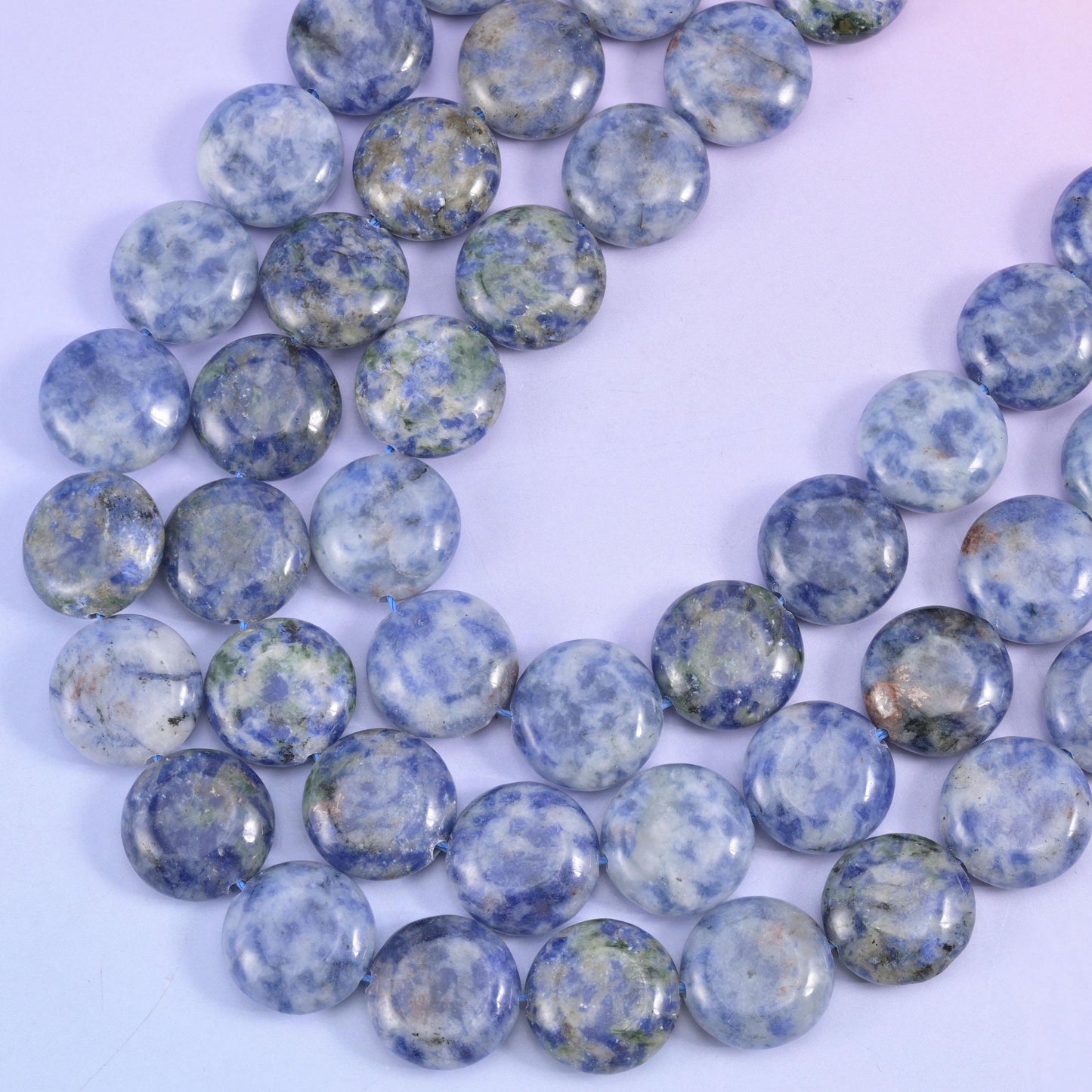 Blue Spot Jasper Smooth Coin Beads Size 15mm Jewelry Making 15 Inch Strand